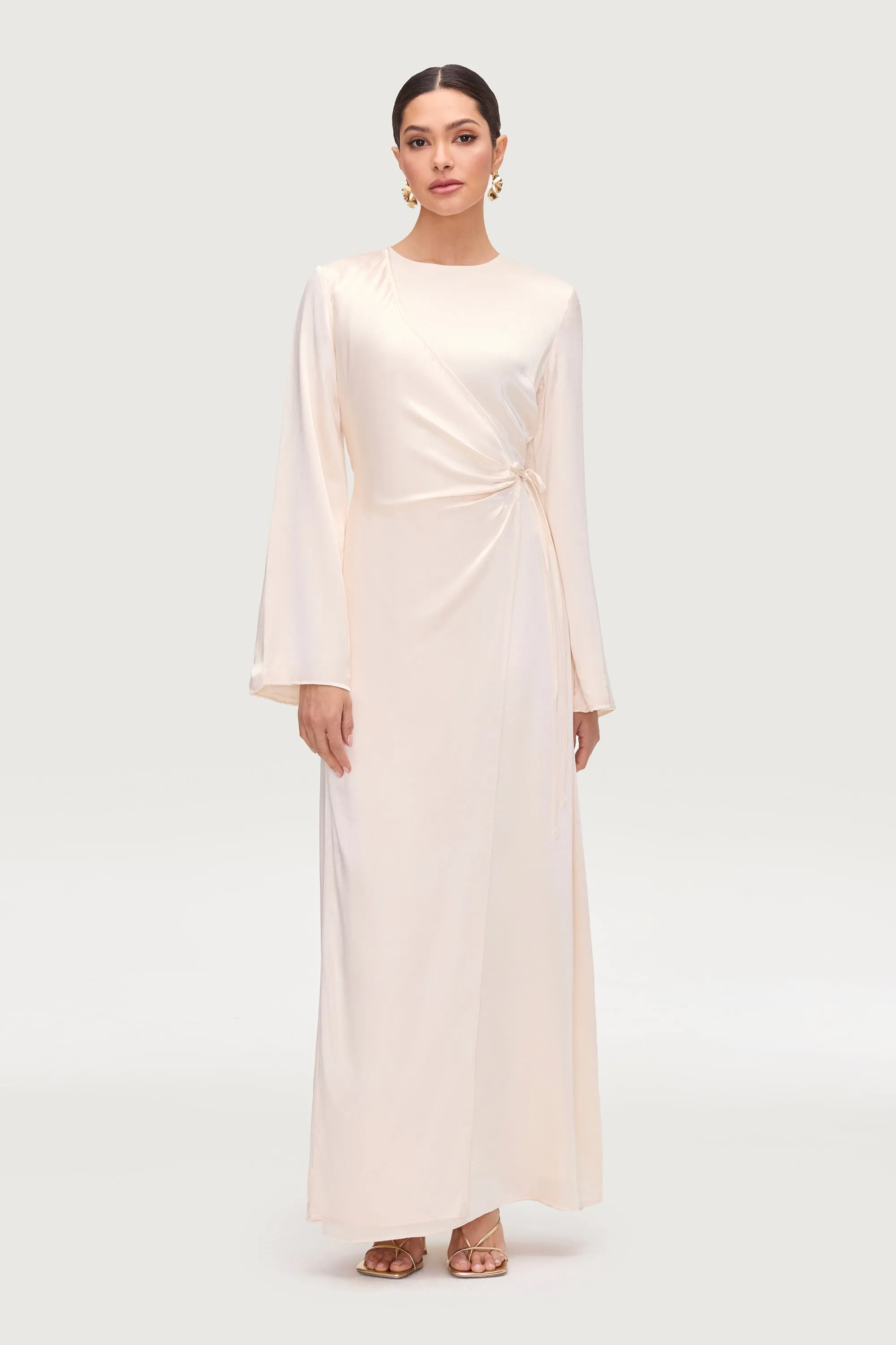 Samiya Silk Wrap Maxi Dress - Pearl