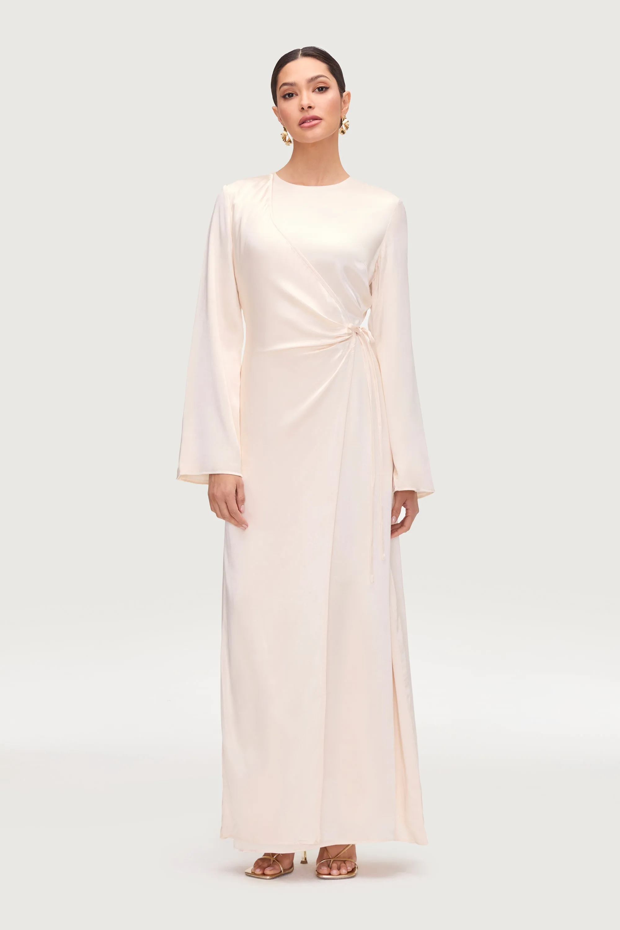 Samiya Silk Wrap Maxi Dress - Pearl