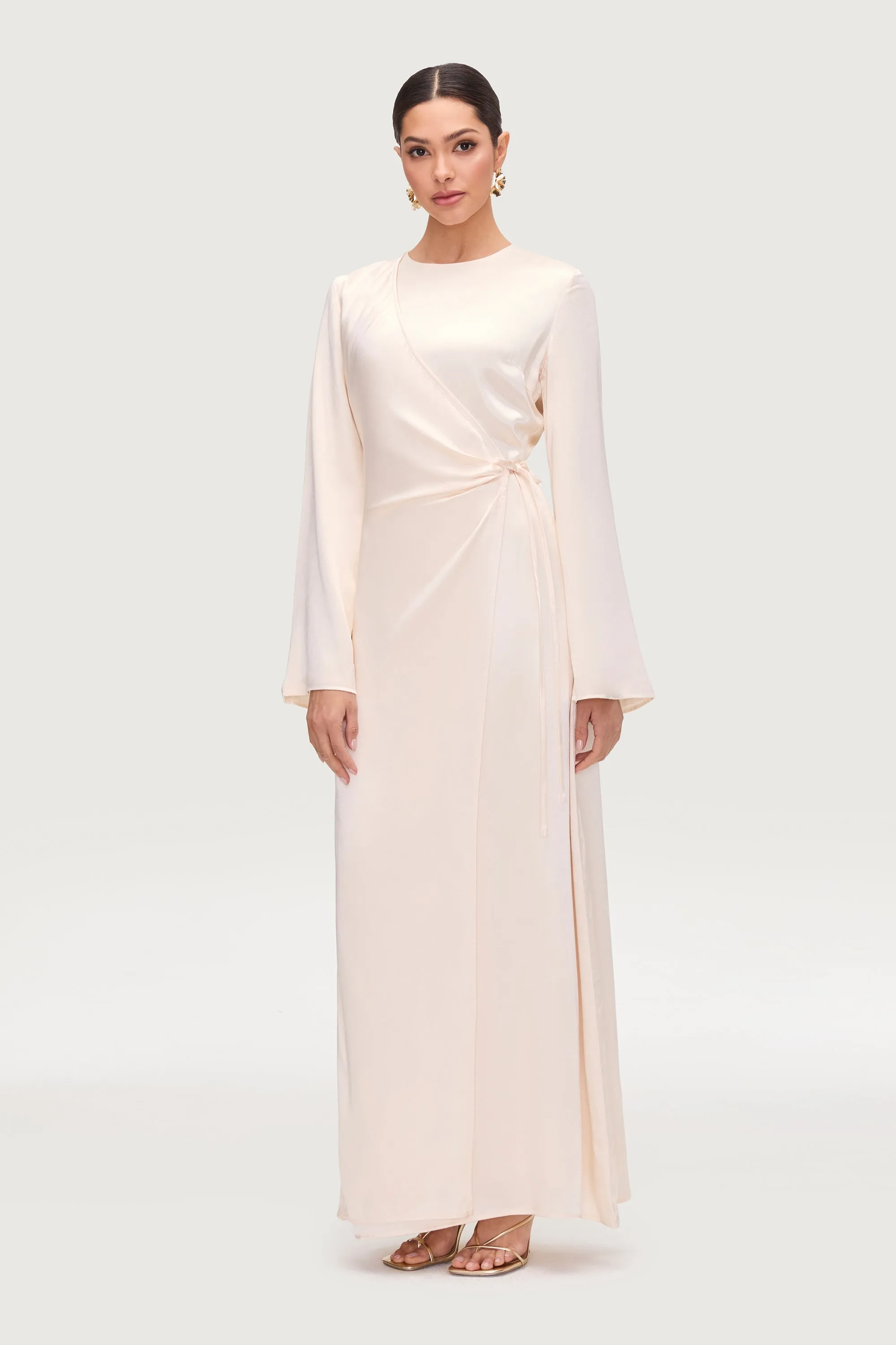 Samiya Silk Wrap Maxi Dress - Pearl