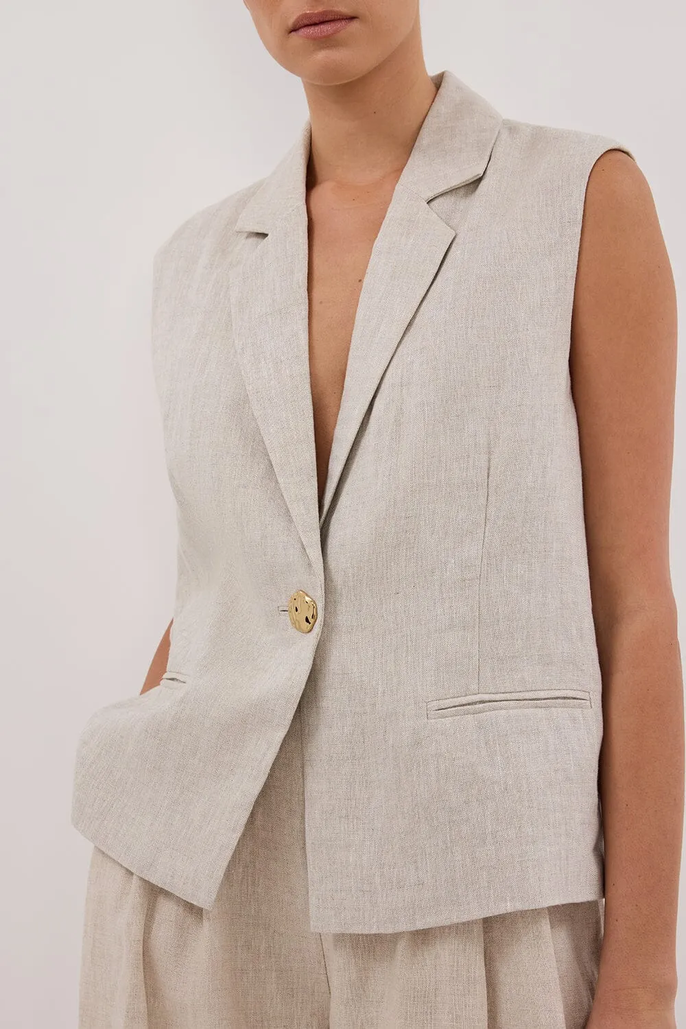 SELAH NATURAL LINEN SLEEVELESS VEST