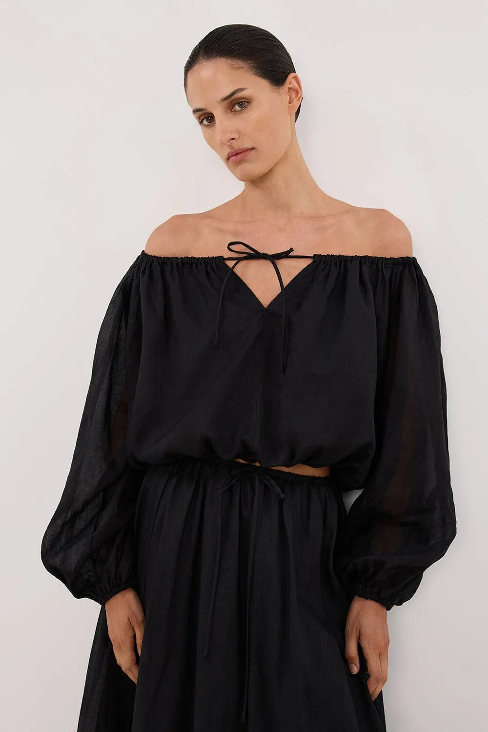 SELENE BLACK RAMIE LONGSLEEVE TOP
