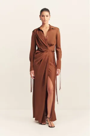SHAE DRAPED SHIRT MAXI DRESS - CHOCOLATE