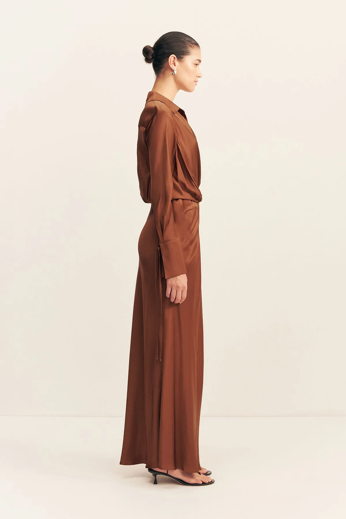 SHAE DRAPED SHIRT MAXI DRESS - CHOCOLATE