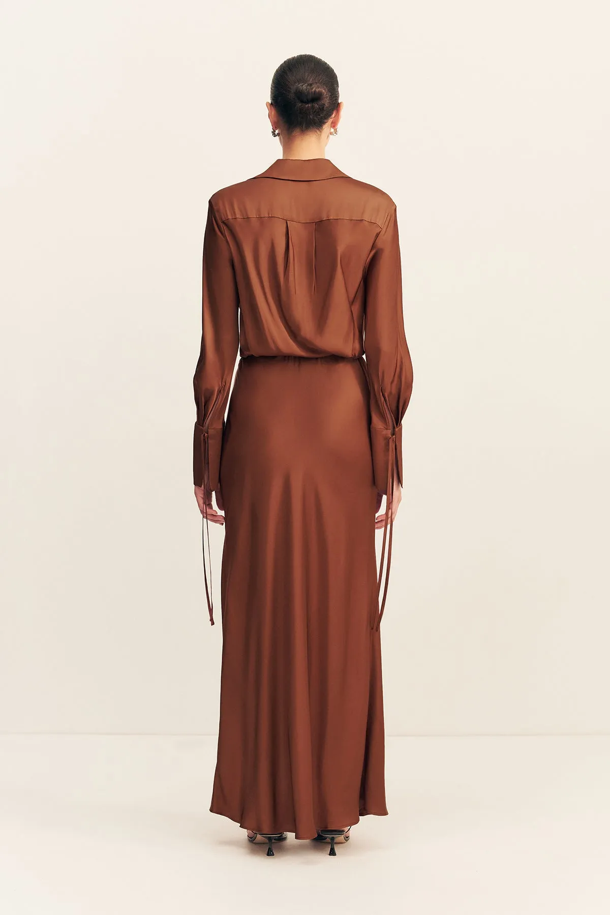 SHAE DRAPED SHIRT MAXI DRESS - CHOCOLATE