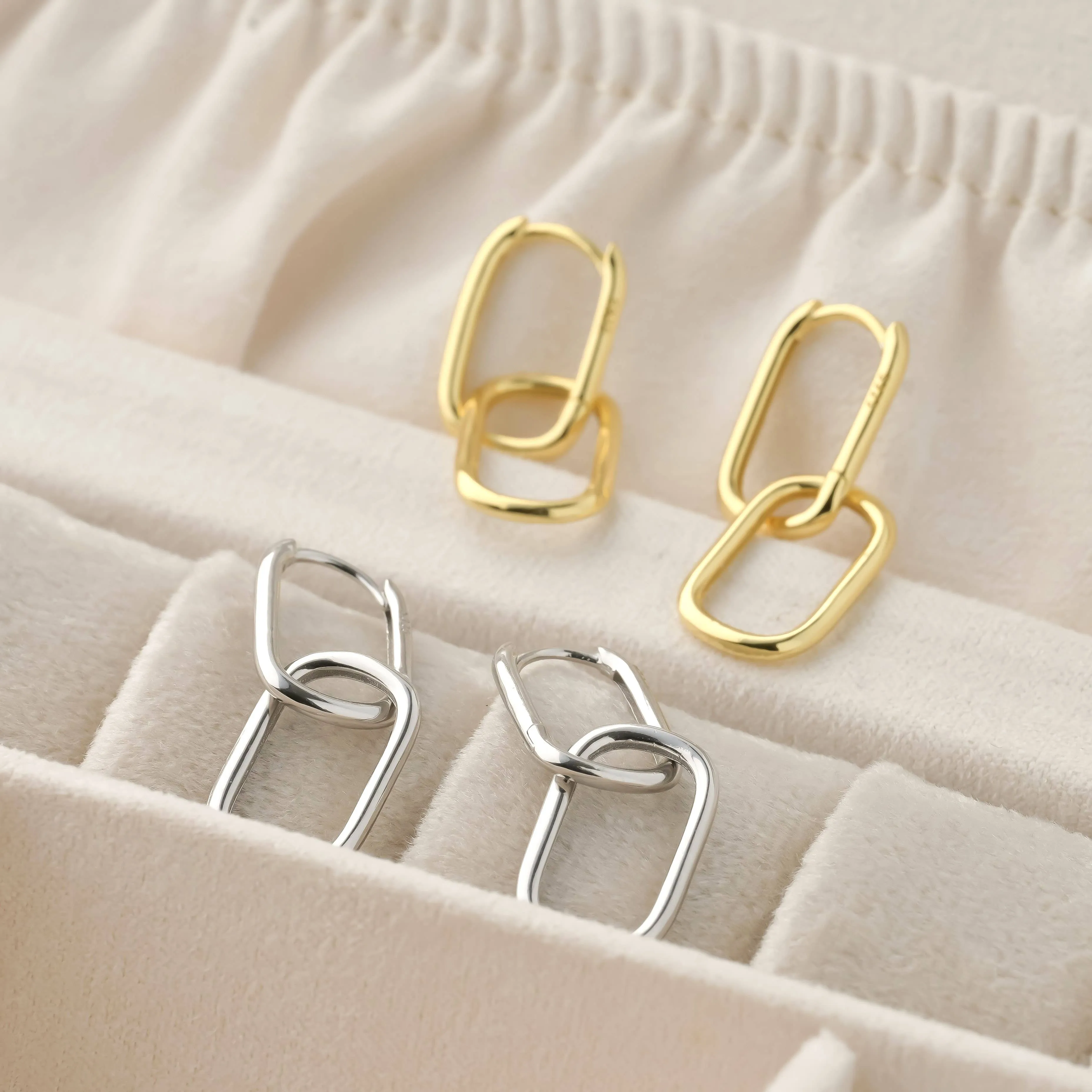 Silver Link Chain Hoops - Sterling Silver Removable U Hoops