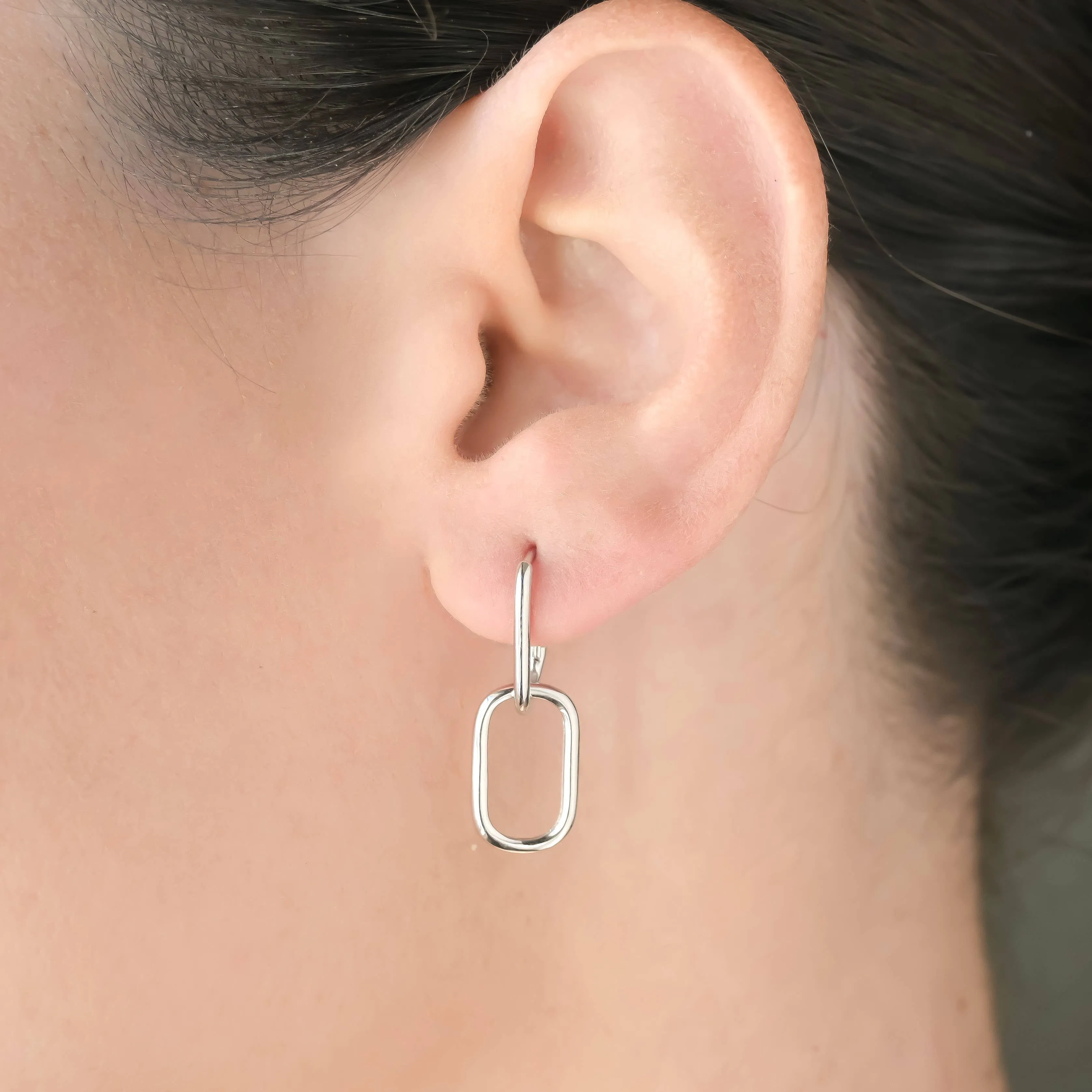 Silver Link Chain Hoops - Sterling Silver Removable U Hoops