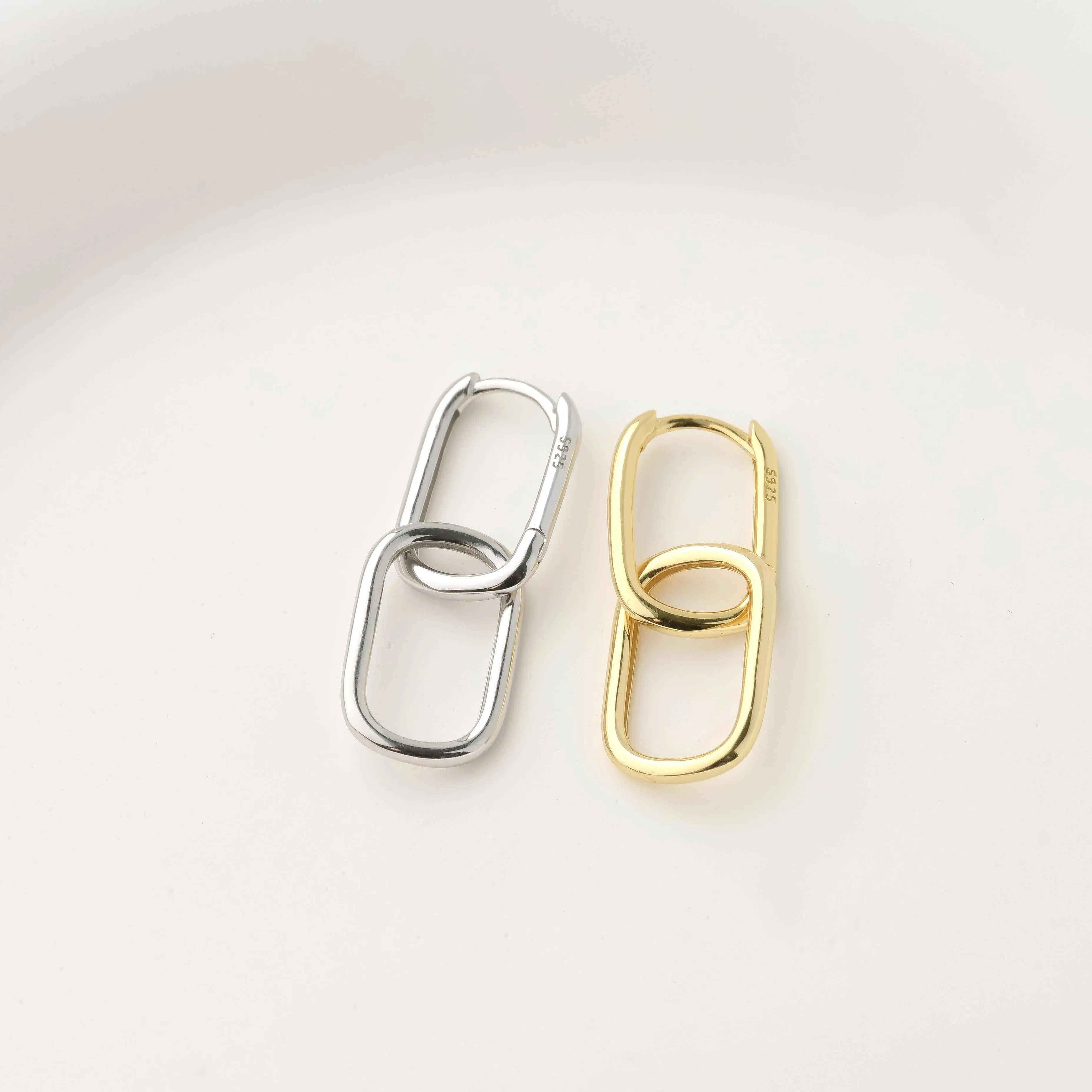 Silver Link Chain Hoops - Sterling Silver Removable U Hoops