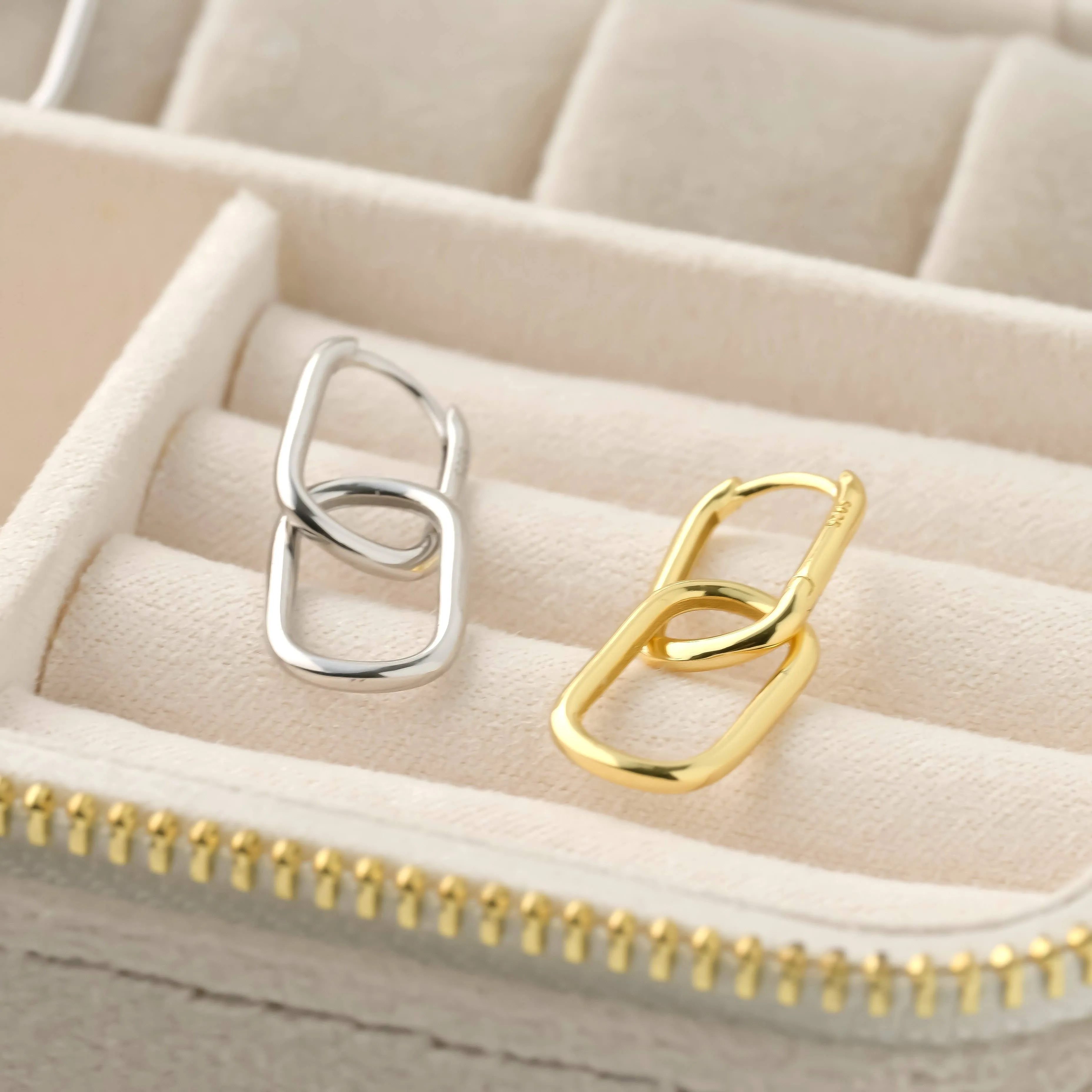 Silver Link Chain Hoops - Sterling Silver Removable U Hoops