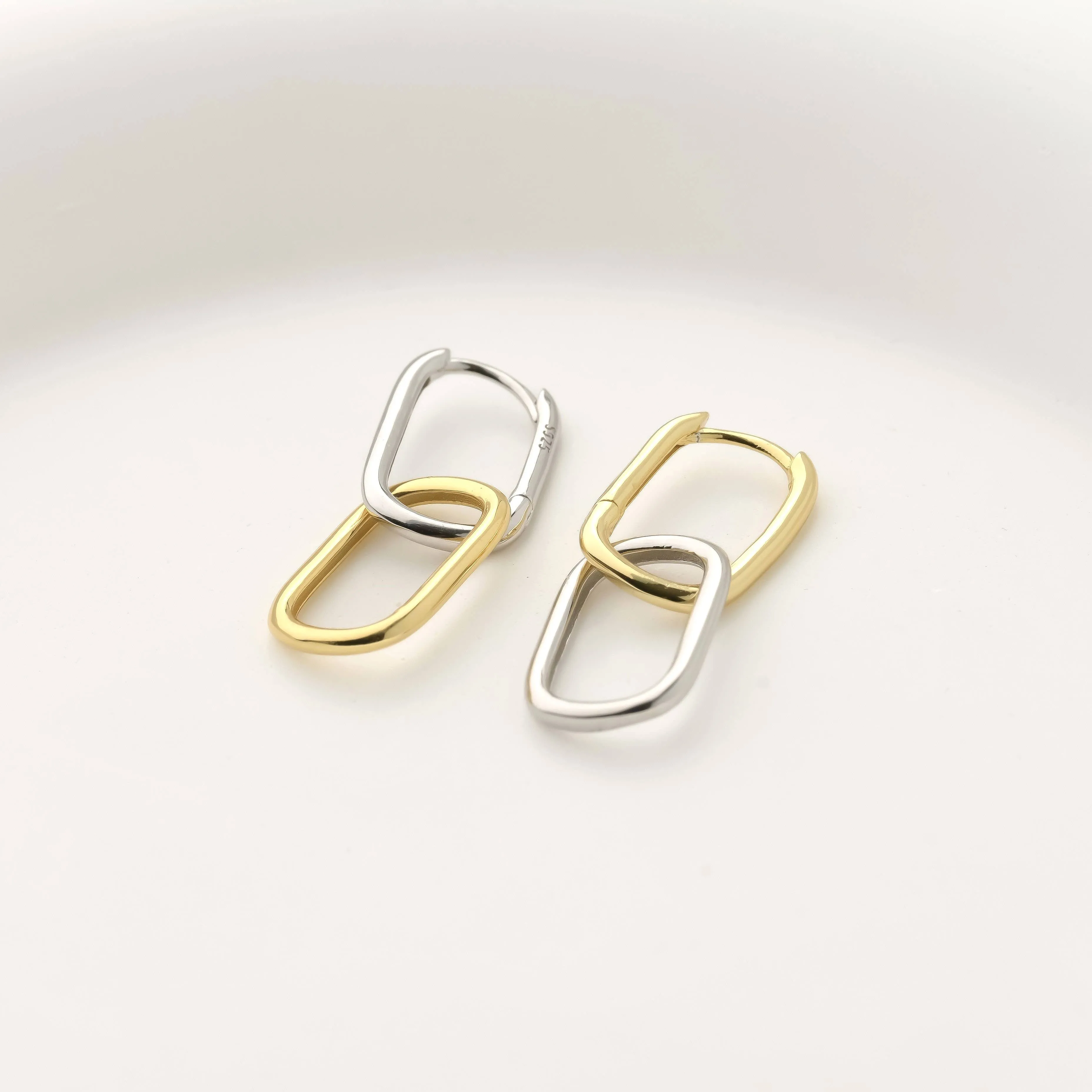 Silver Link Chain Hoops - Sterling Silver Removable U Hoops
