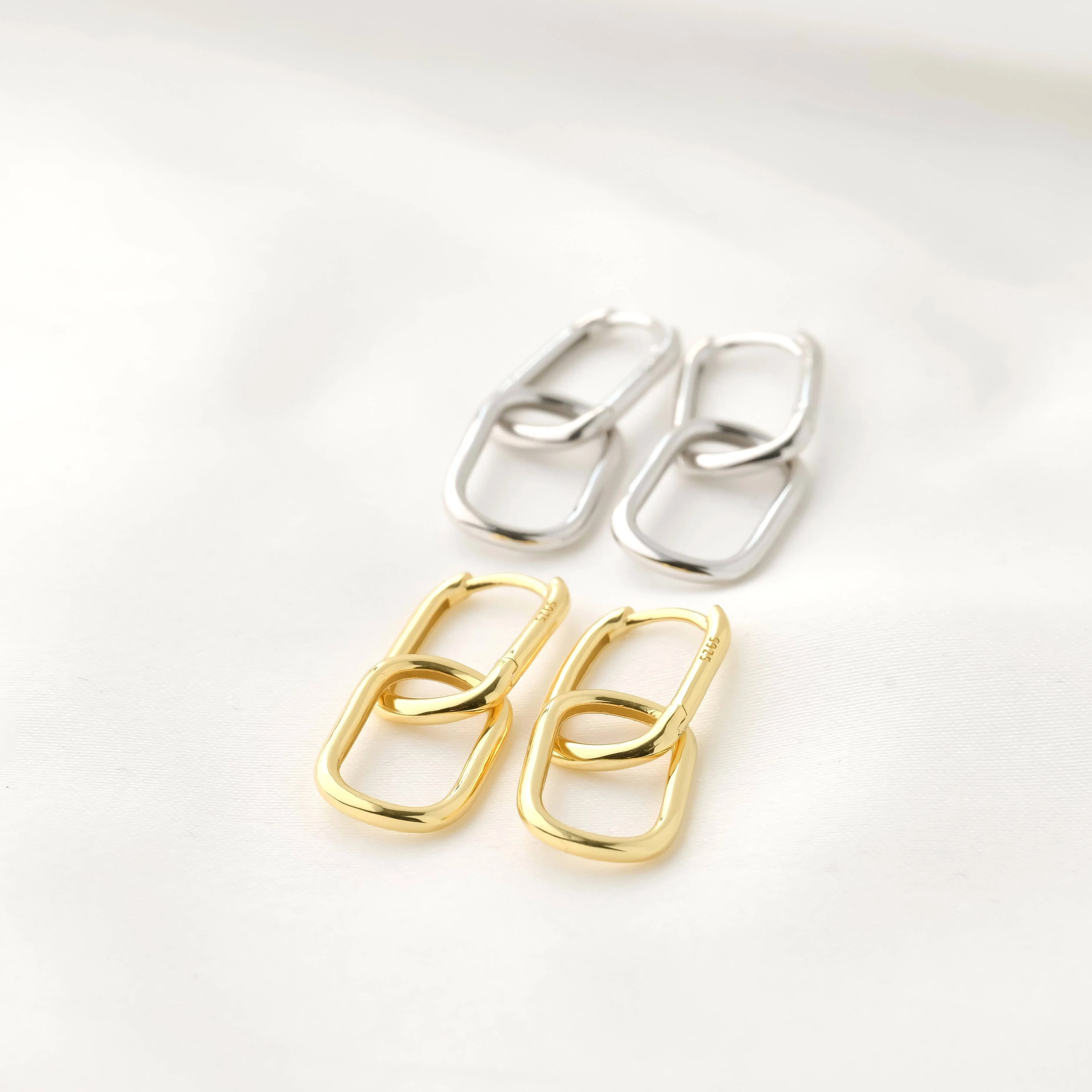 Silver Link Chain Hoops - Sterling Silver Removable U Hoops