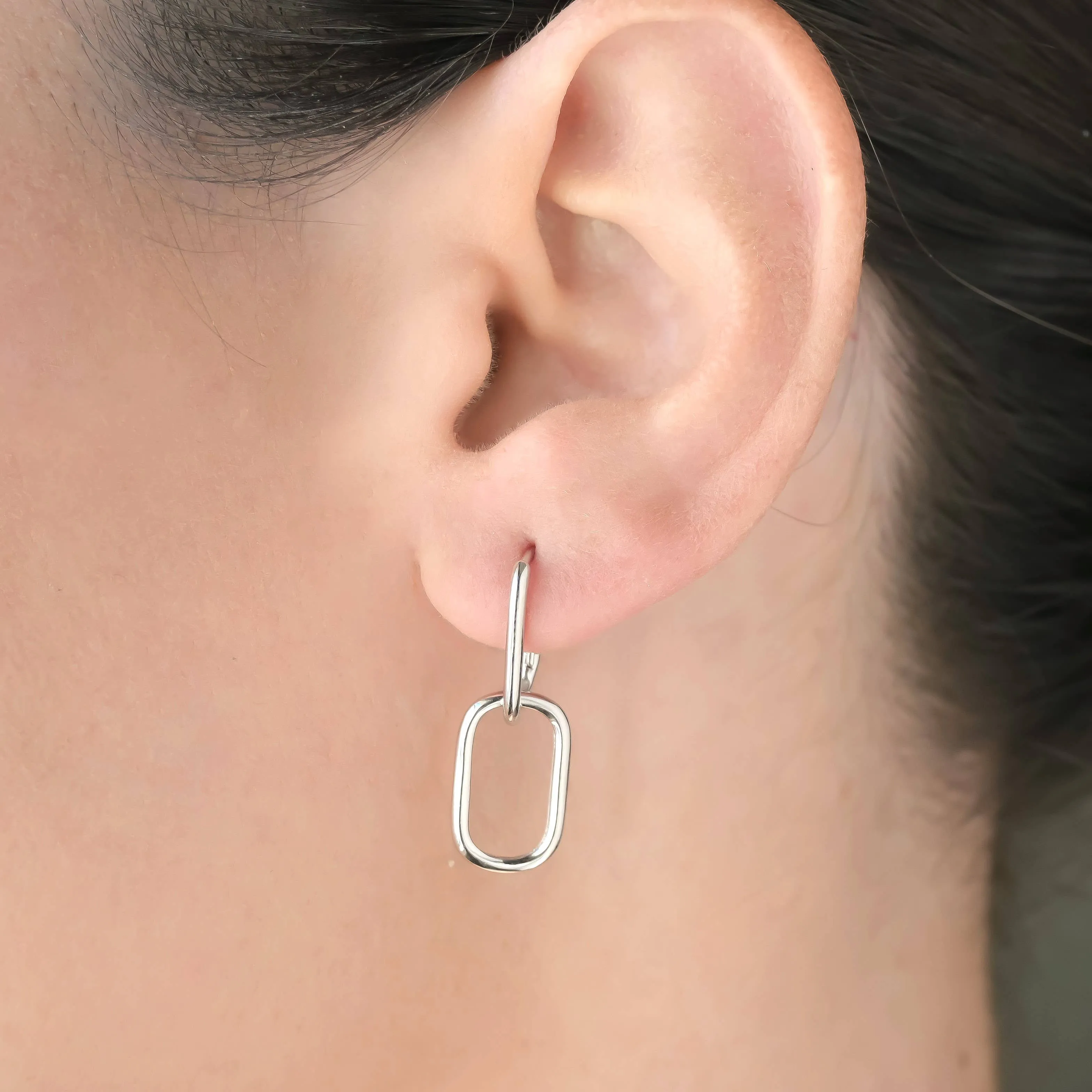 Silver Link Chain Hoops - Sterling Silver Removable U Hoops
