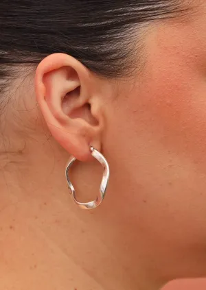 Silver Wave Hoops