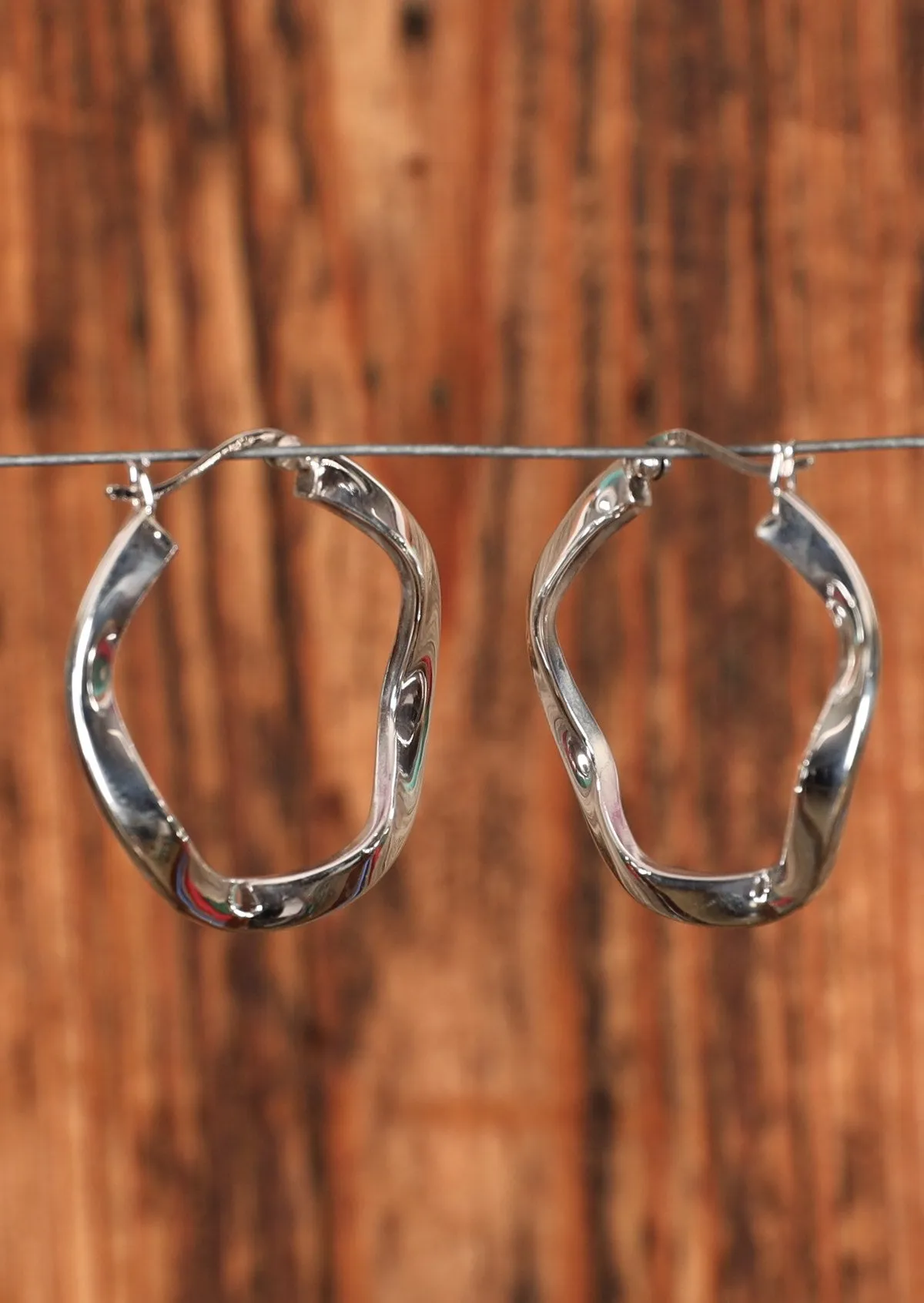 Silver Wave Hoops