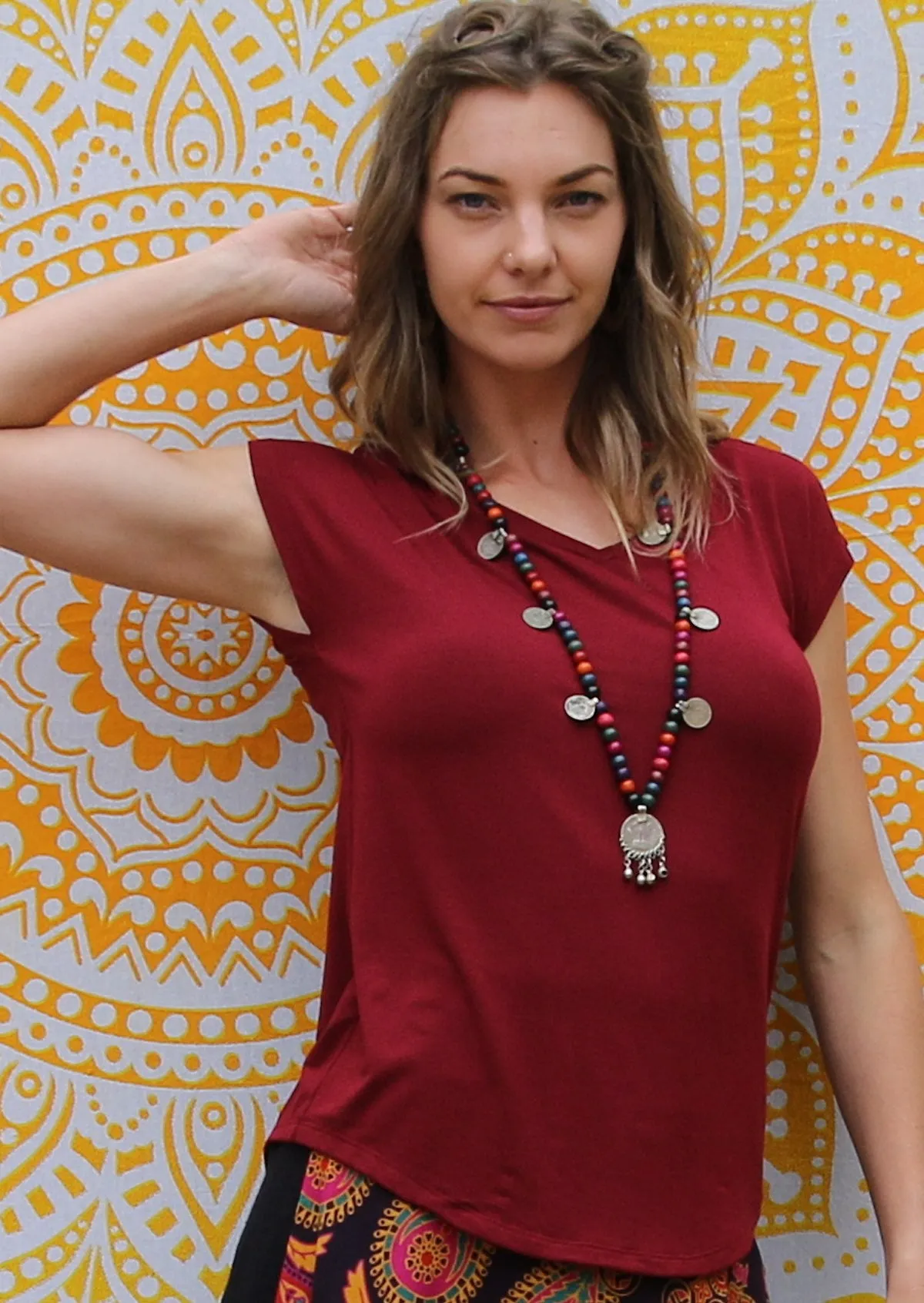 Simple Top V-neck Maroon