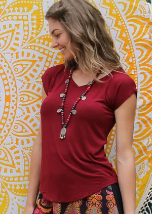 Simple Top V-neck Maroon