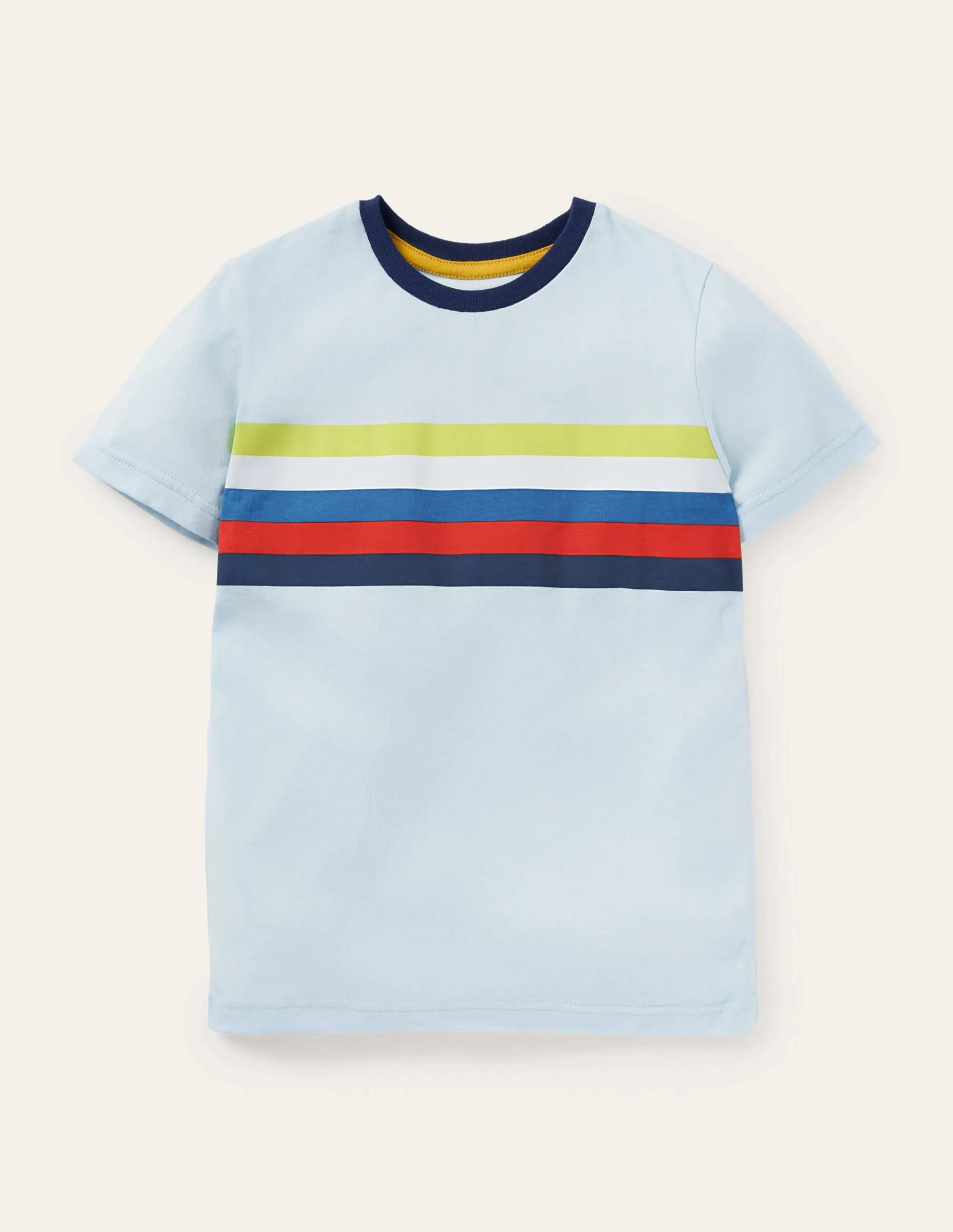 Slub Washed T-shirt-Frost/Rainbow Chest Stripe