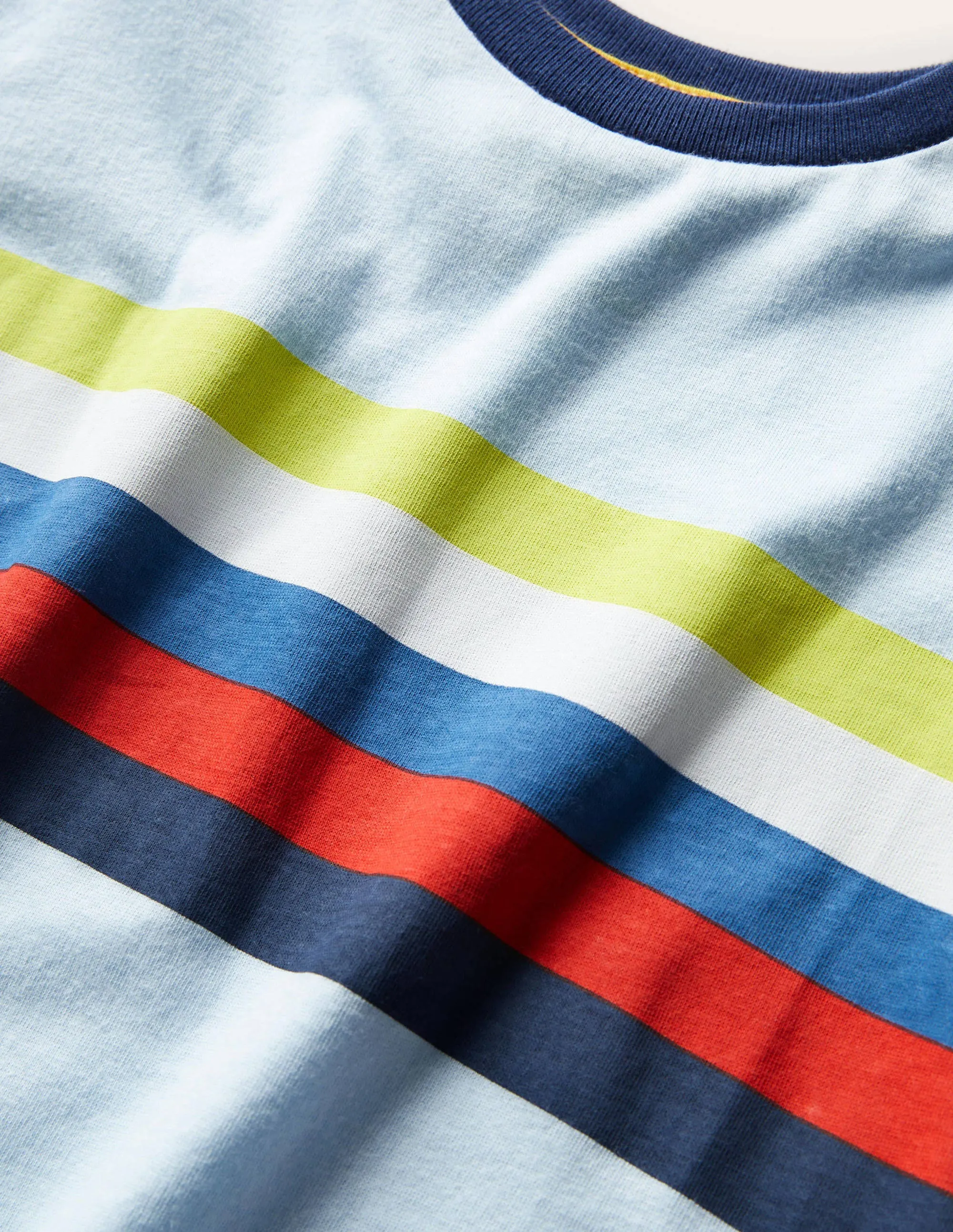 Slub Washed T-shirt-Frost/Rainbow Chest Stripe