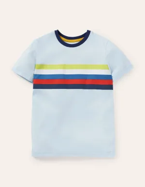 Slub Washed T-shirt-Frost/Rainbow Chest Stripe
