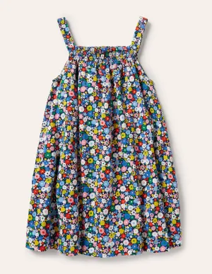 Smocked Skort Dress-Elizabethan Blue Flowerpatch