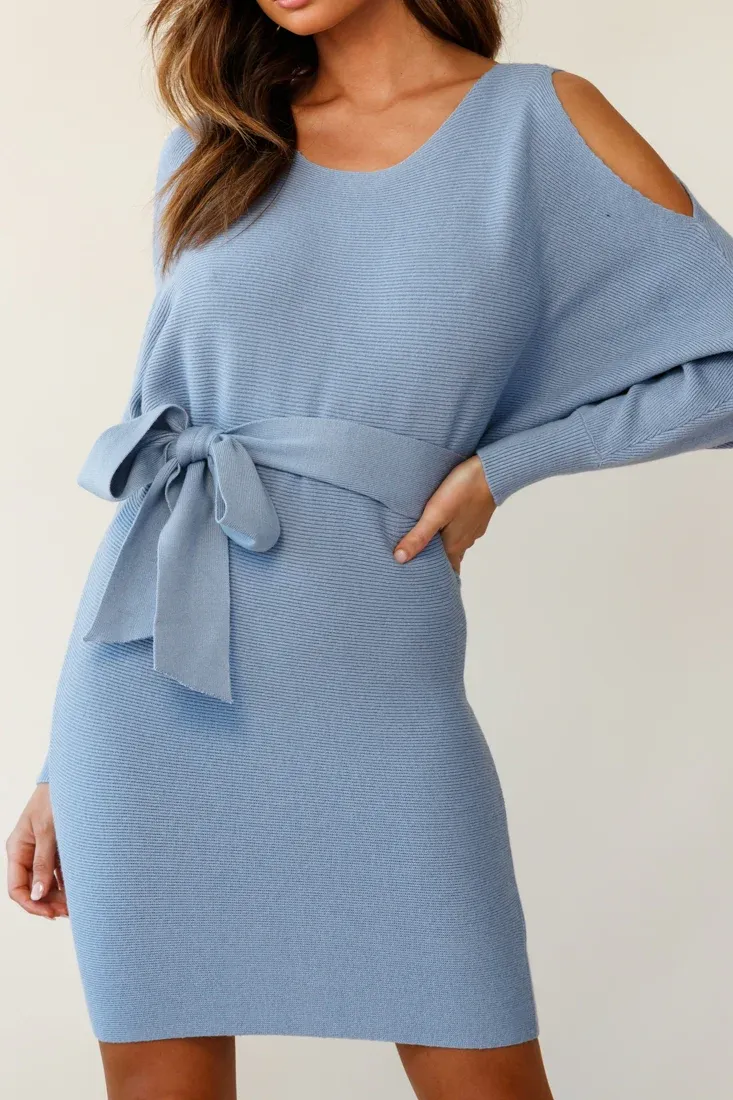 Sorry, Honey Cold Shoulder Knit Dress Midnight Blue