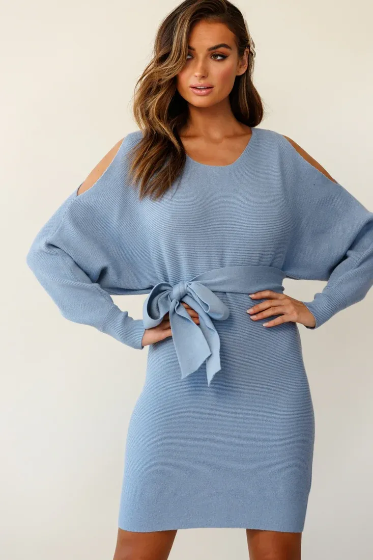 Sorry, Honey Cold Shoulder Knit Dress Midnight Blue