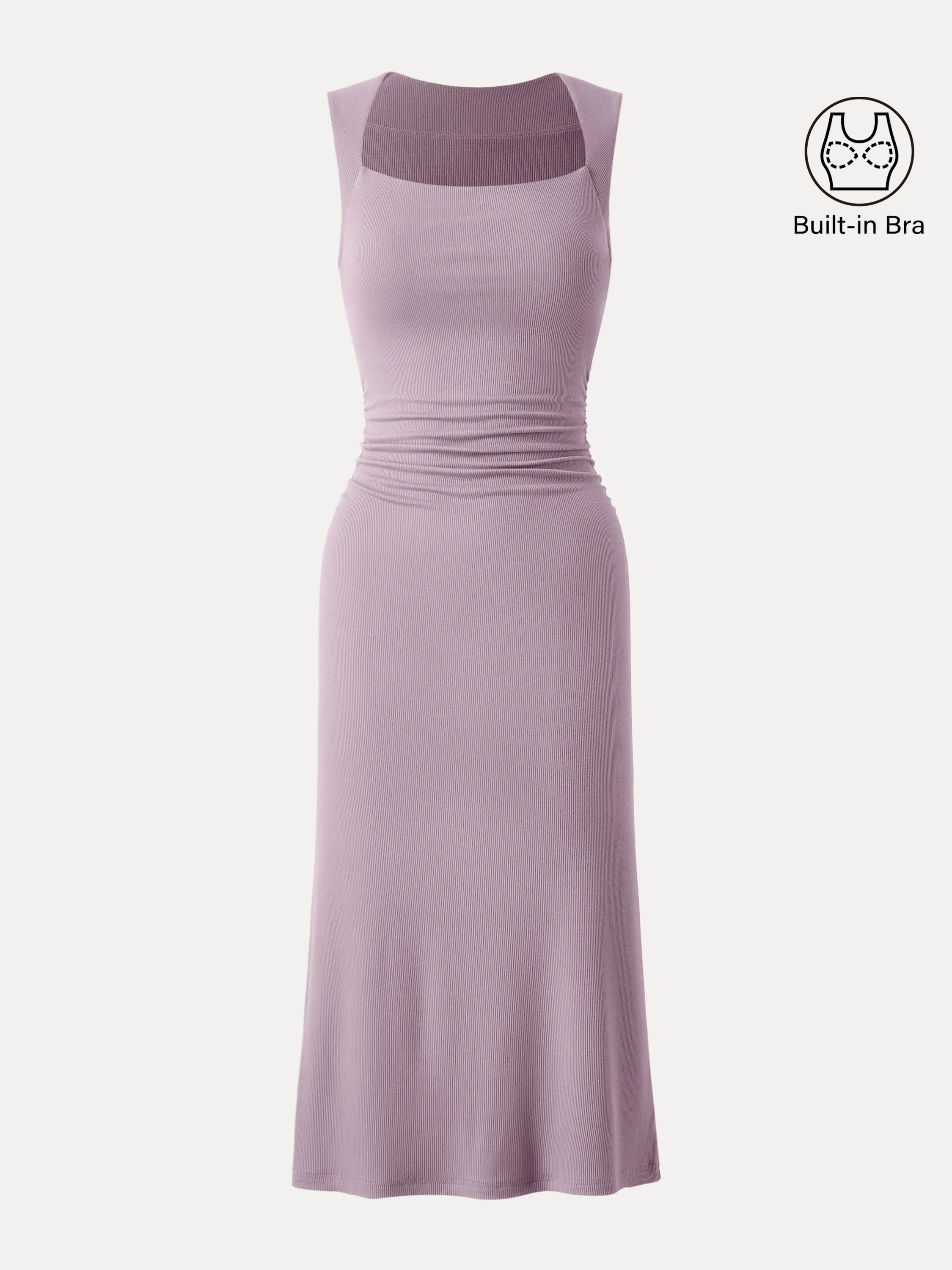 Square Neck Side Ruched Sleeveless Brami Midi Dress
