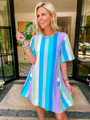 STELLA STRIPE FRENZY DRESS - ROYAL