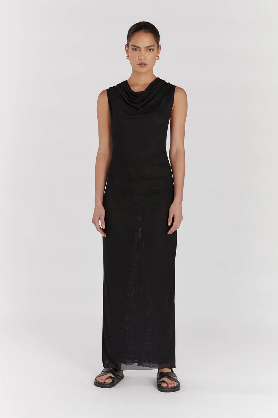 TATE BLACK MESH SLEEVELESS DRESS