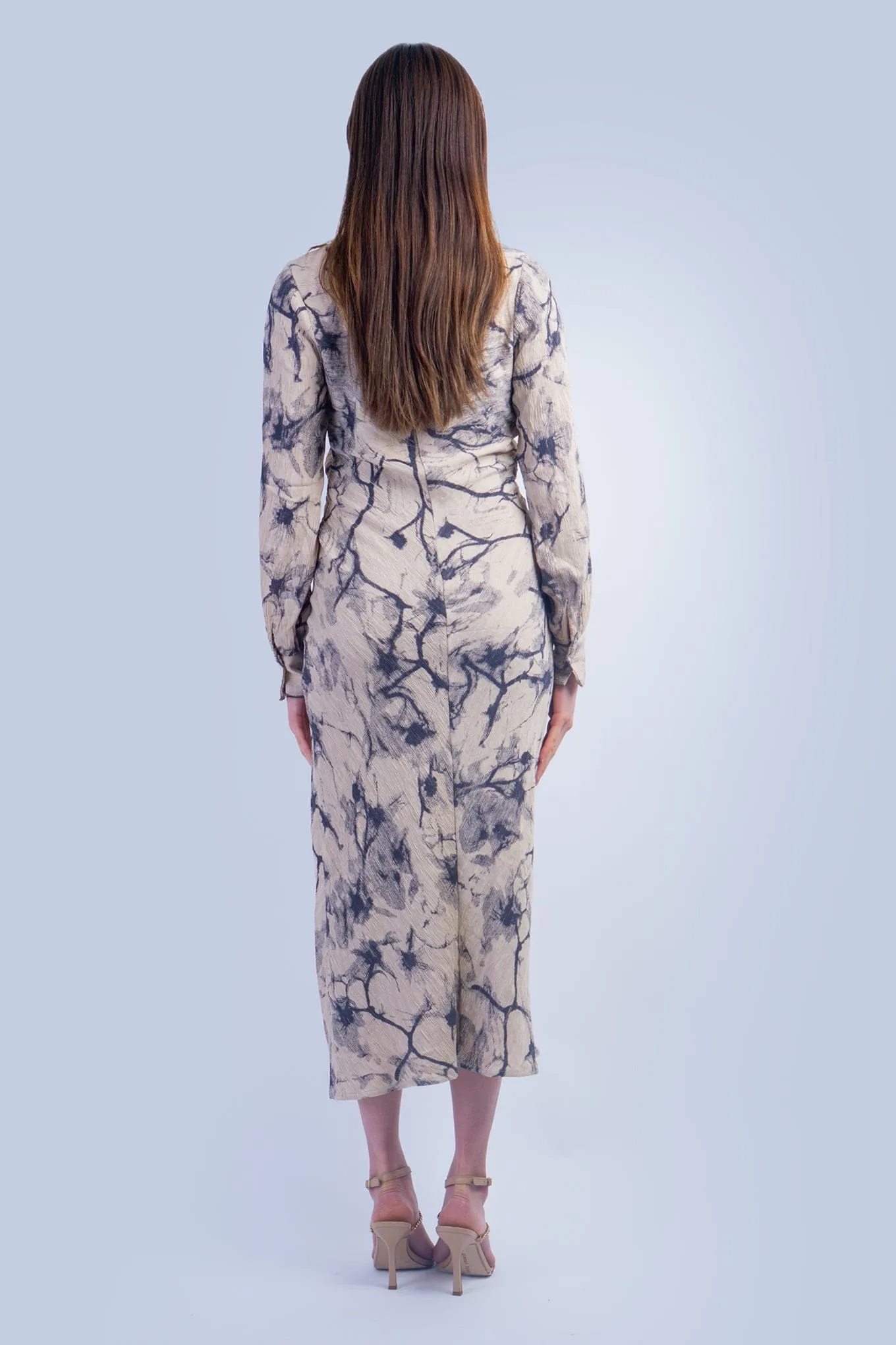 Taupe Charcoal Print Midi Shirt Dress
