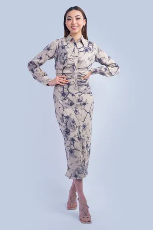Taupe Charcoal Print Midi Shirt Dress