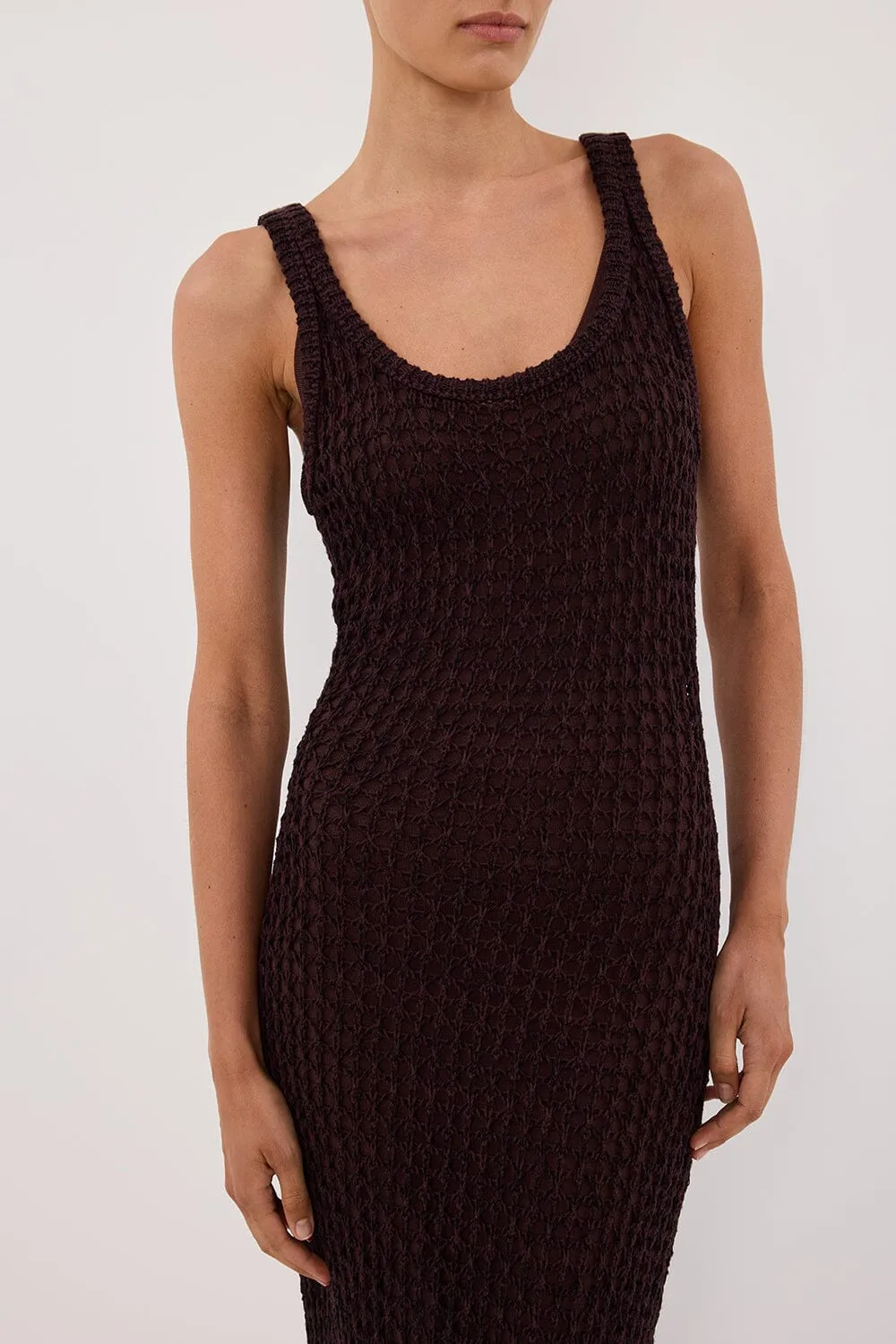 TESS CHOC CROCHET KNIT MAXI DRESS