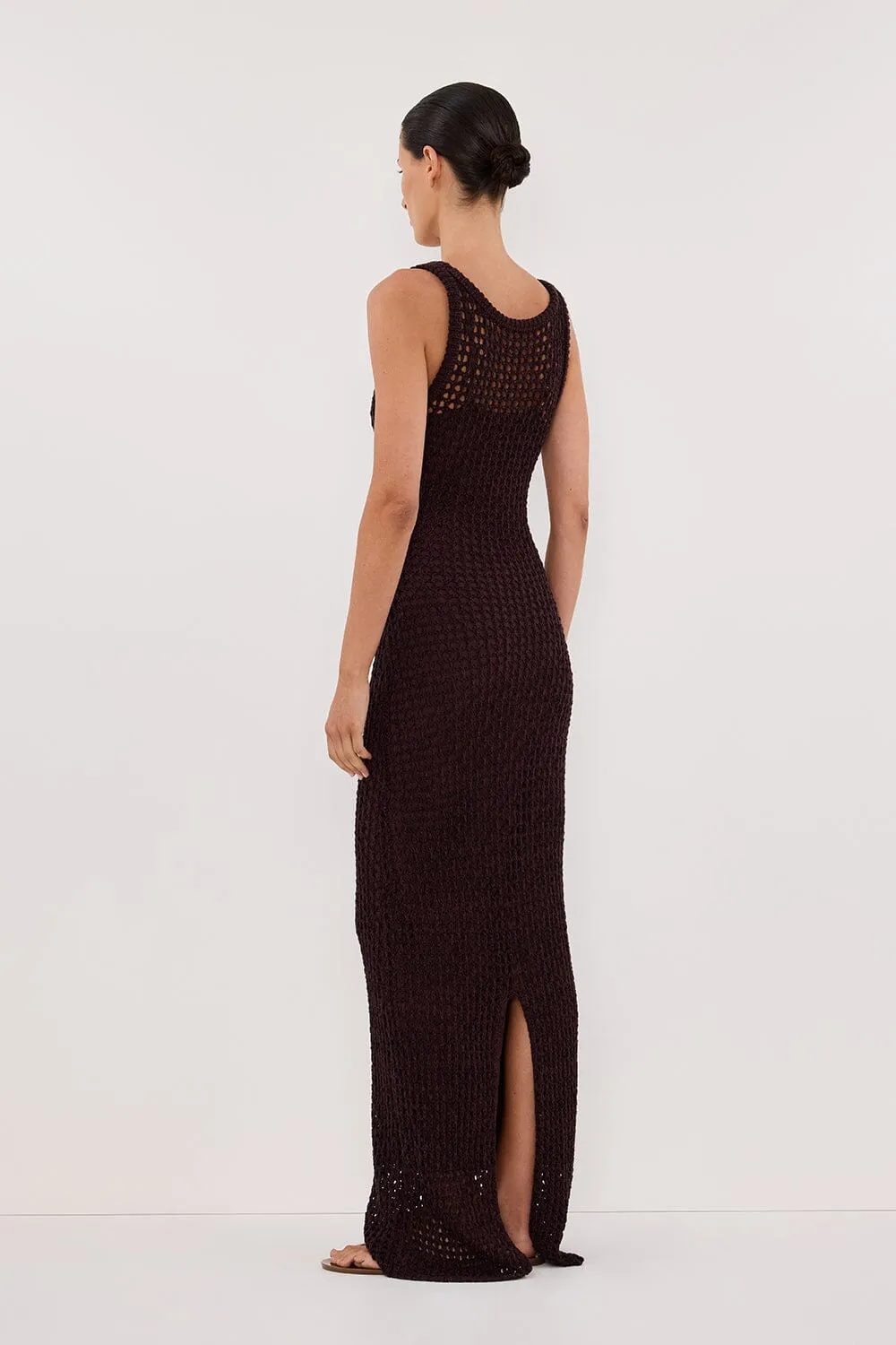 TESS CHOC CROCHET KNIT MAXI DRESS
