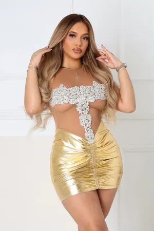 The Queen Rhinestone Mesh Halter Mini Dress