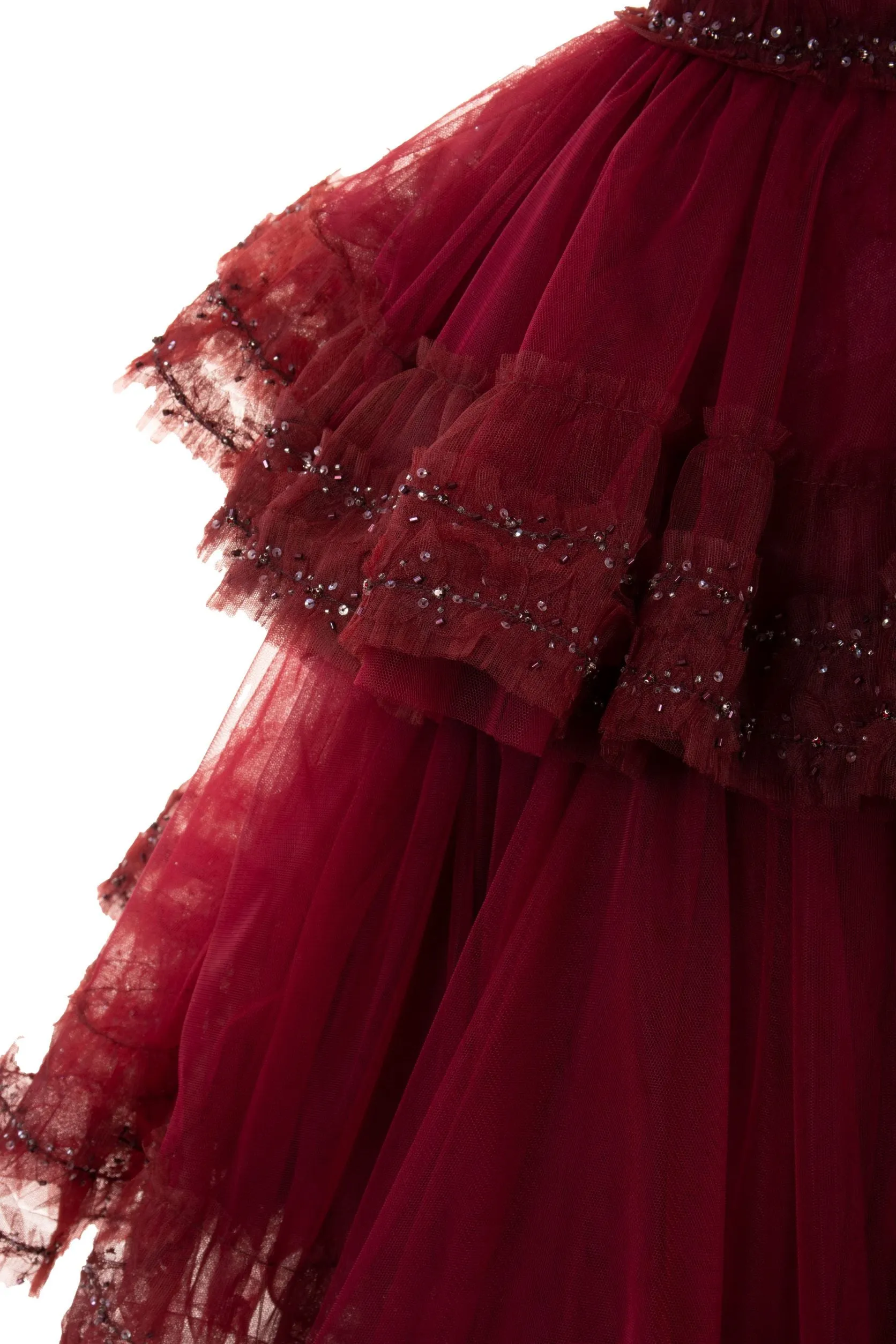 Tiered Embellished Tulle Gown