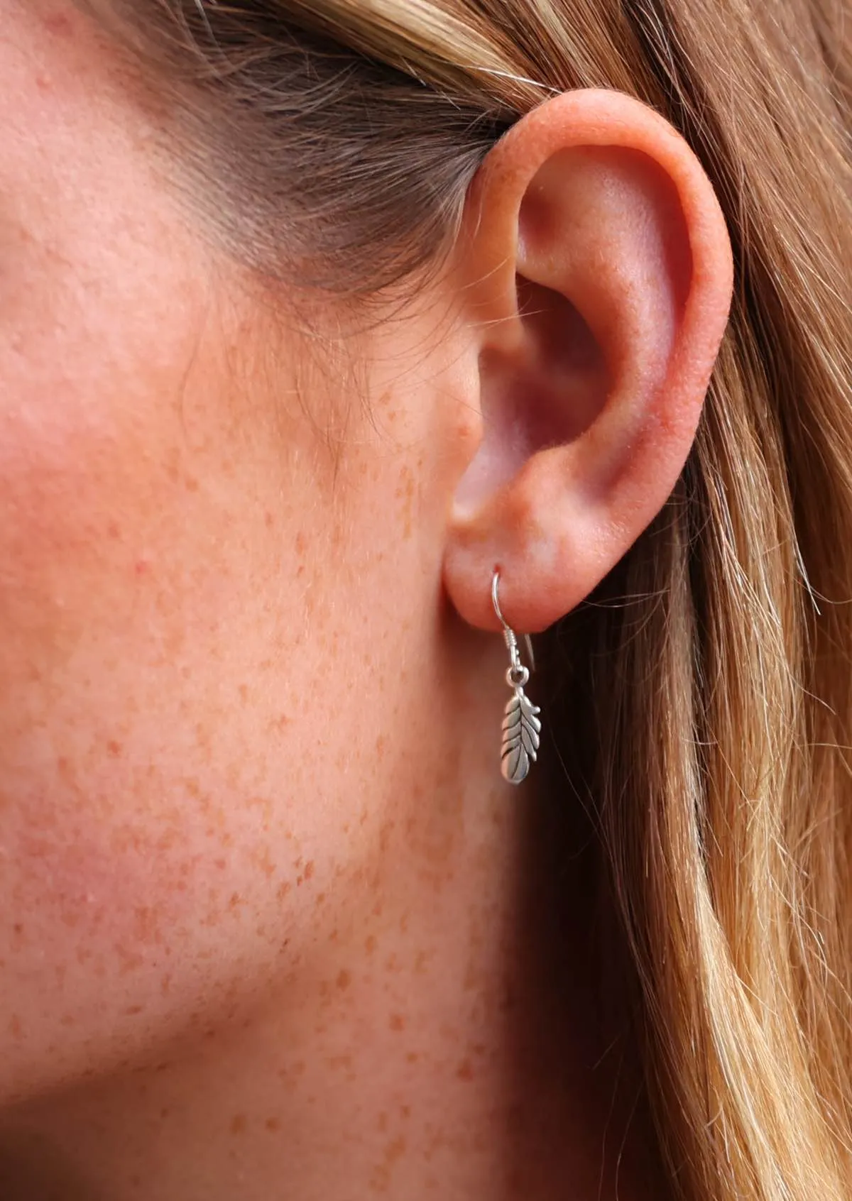 Tiny Silver Feather Earrings