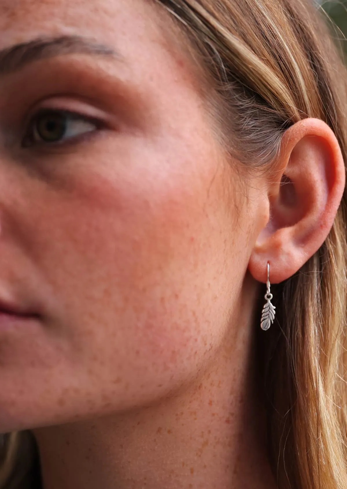 Tiny Silver Feather Earrings