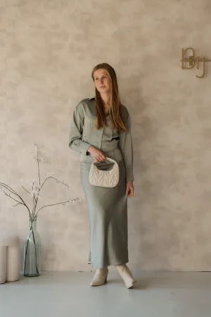 Vicky Heavy Sateen Skirt Smoke Green