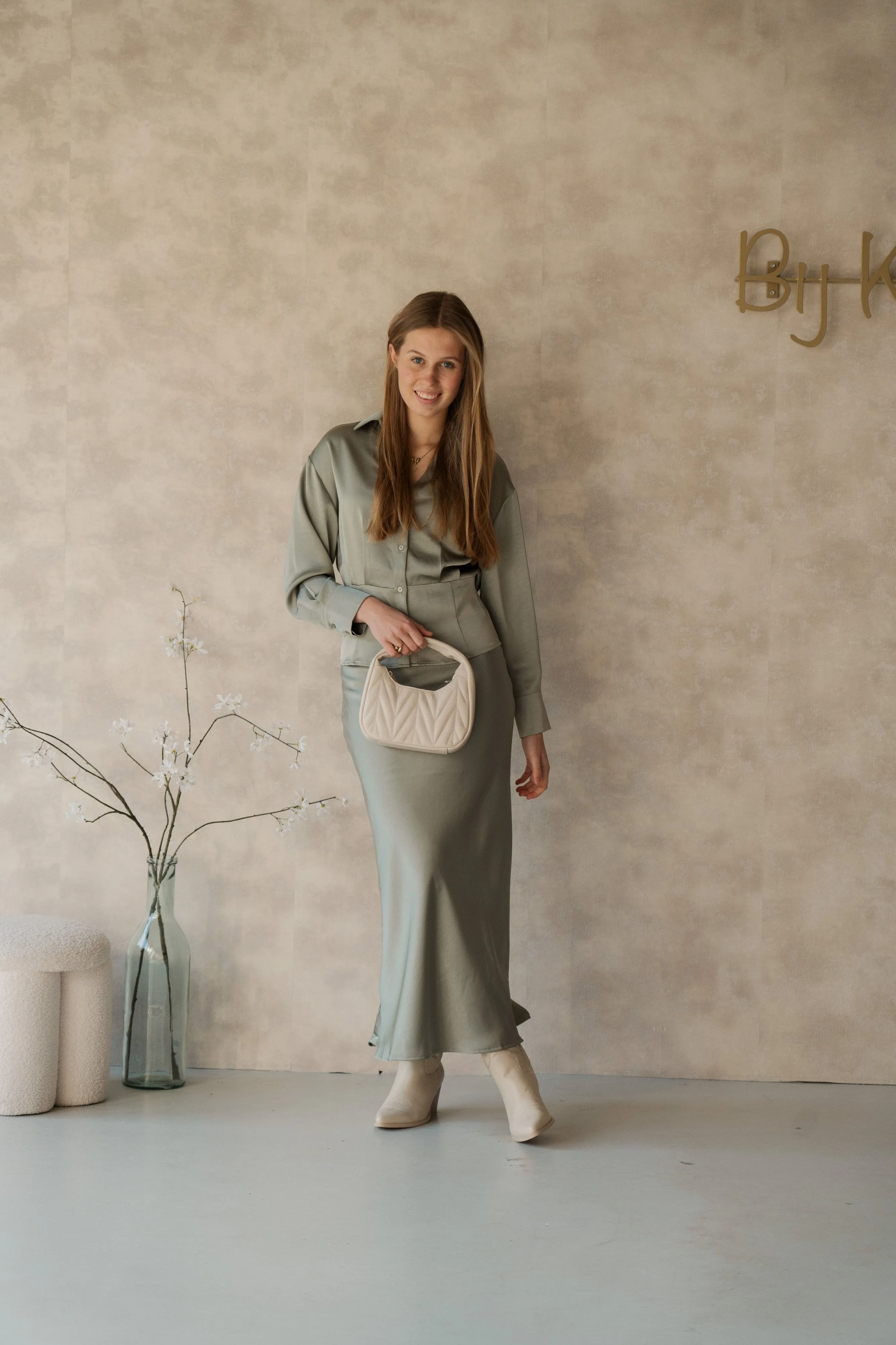 Vicky Heavy Sateen Skirt Smoke Green
