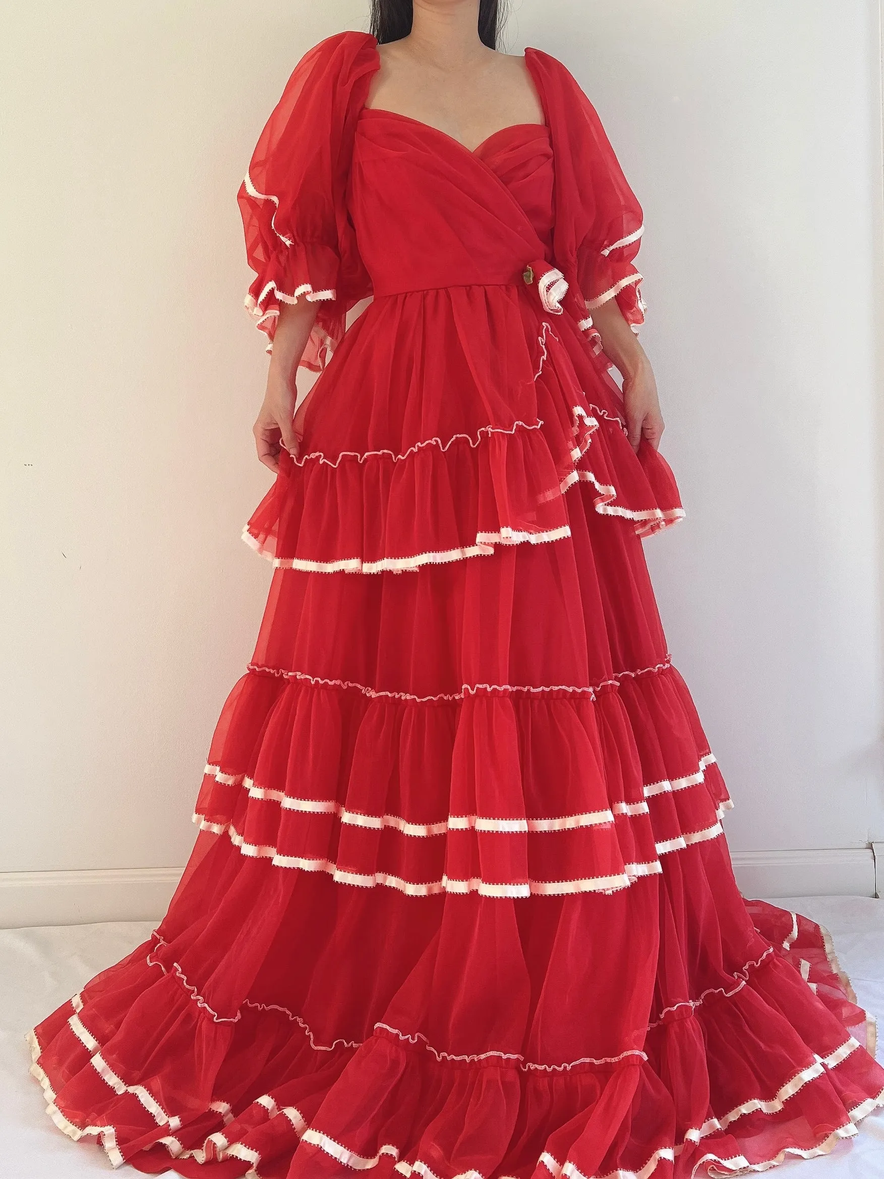 Vintage Nylon Chiffon Tiered Gown - XS/S