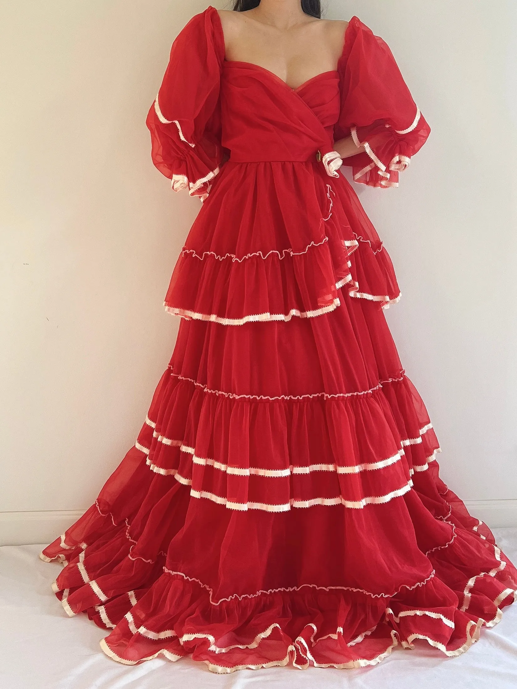Vintage Nylon Chiffon Tiered Gown - XS/S