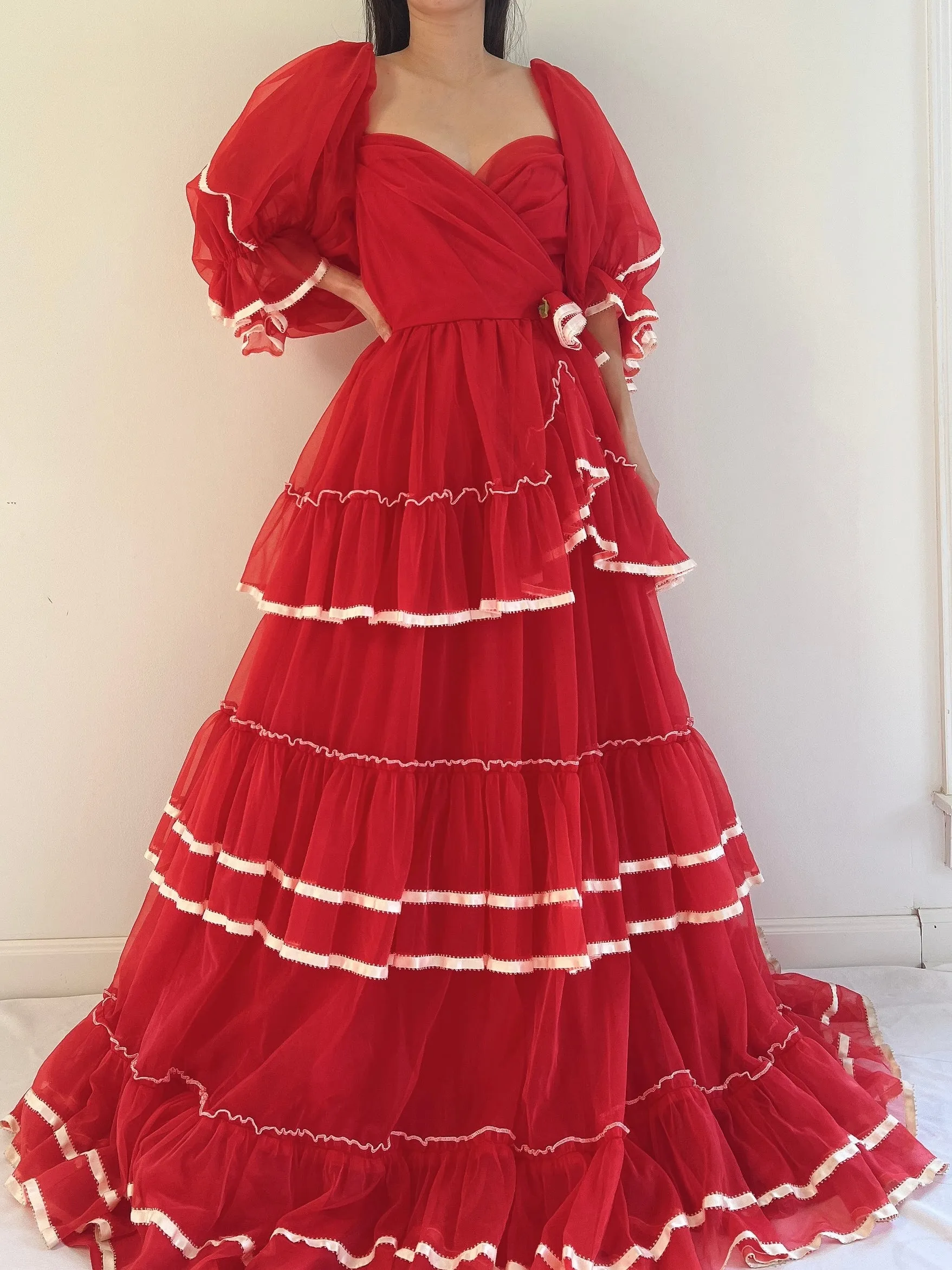 Vintage Nylon Chiffon Tiered Gown - XS/S