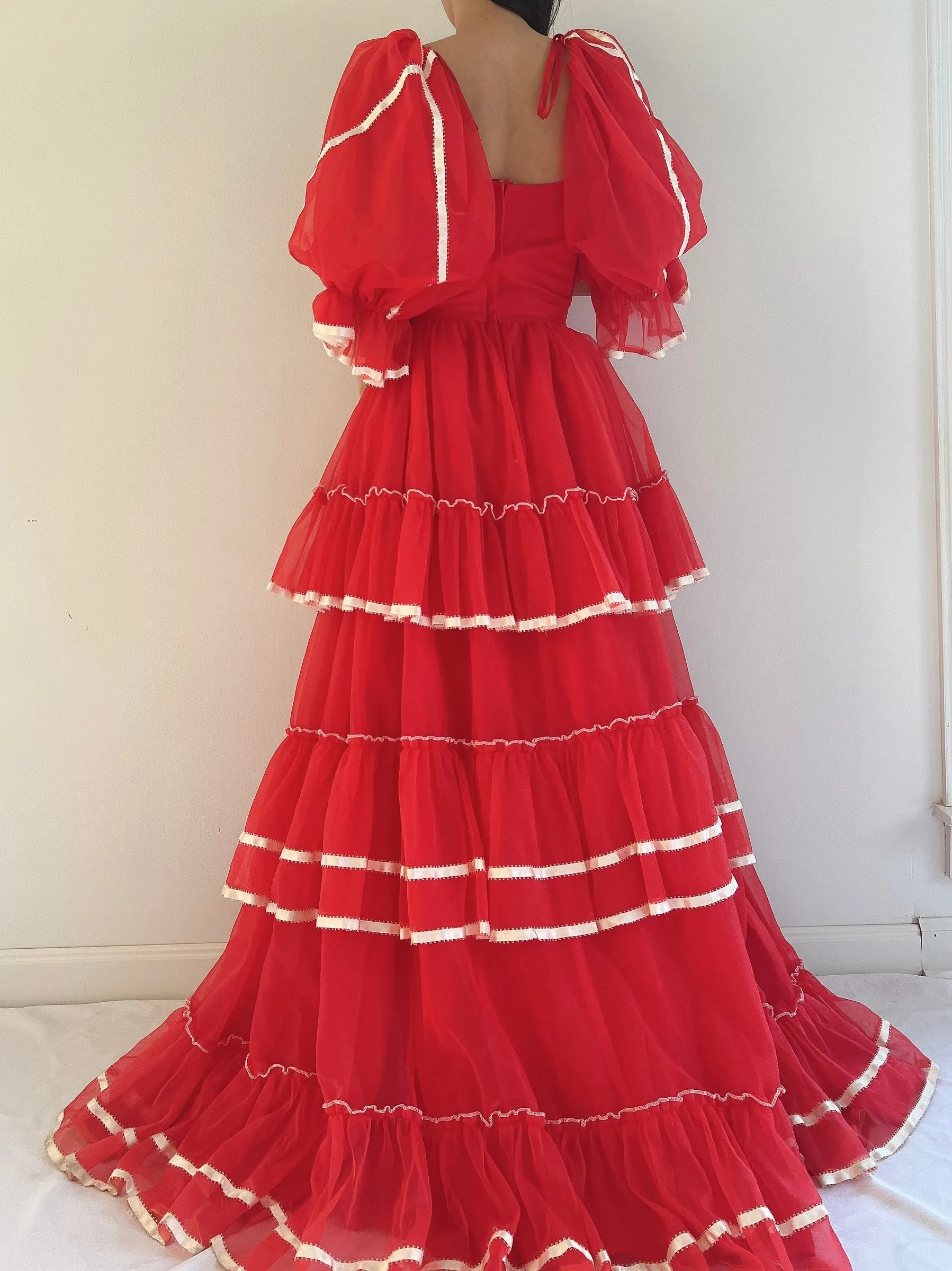 Vintage Nylon Chiffon Tiered Gown - XS/S