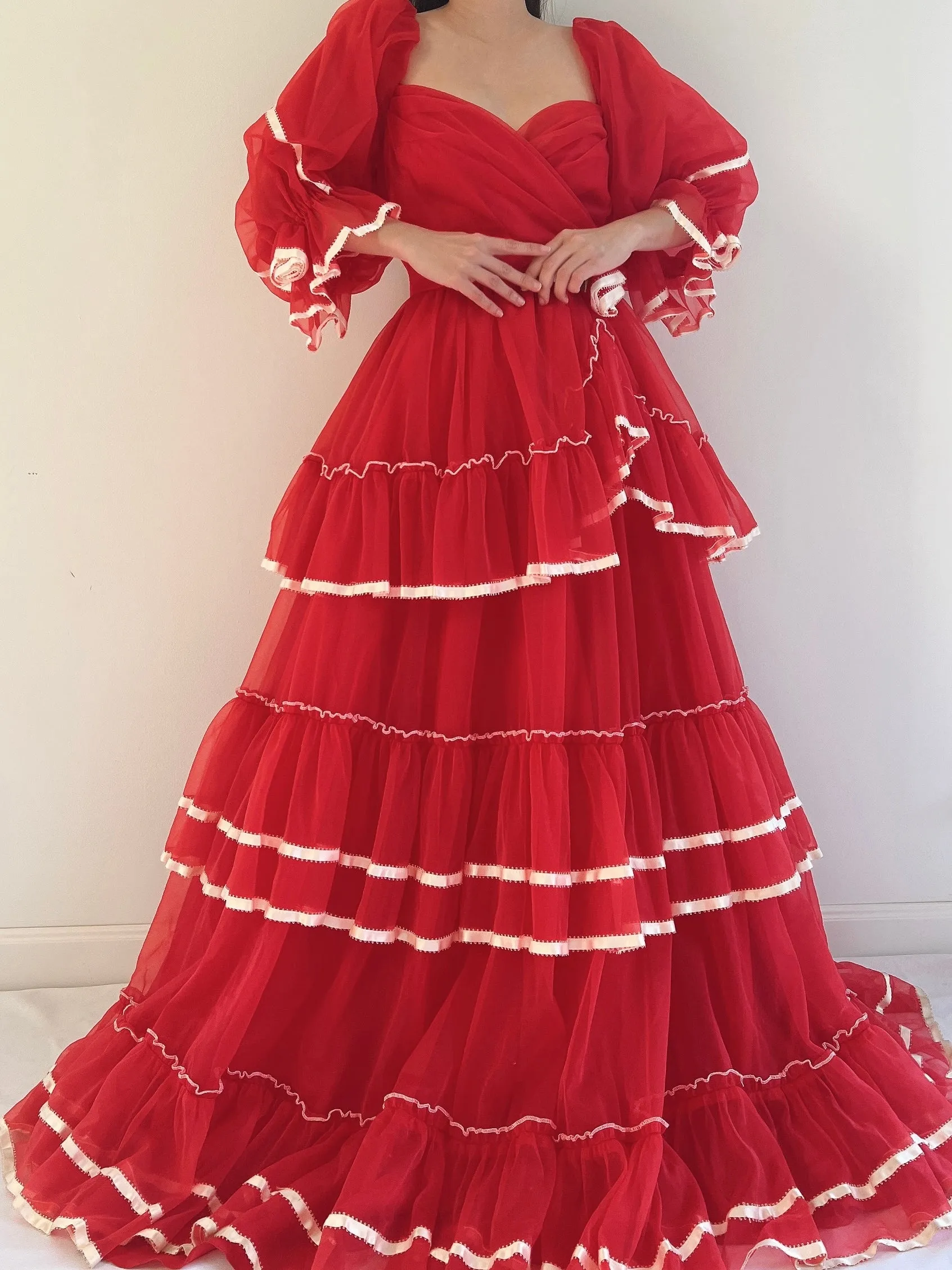 Vintage Nylon Chiffon Tiered Gown - XS/S