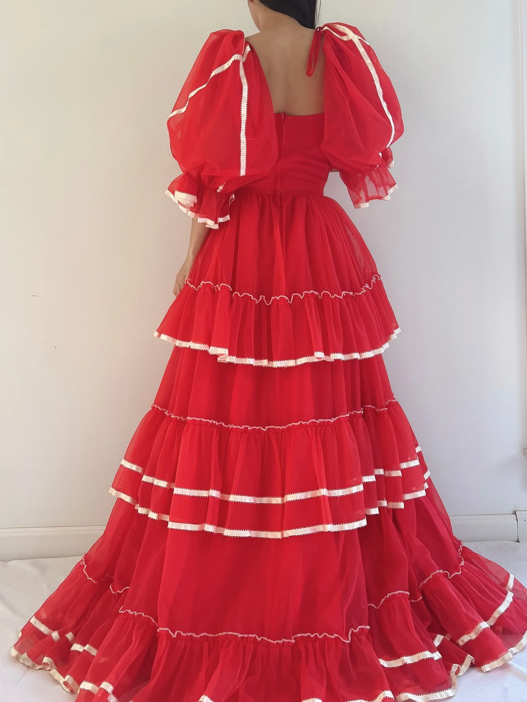 Vintage Nylon Chiffon Tiered Gown - XS/S