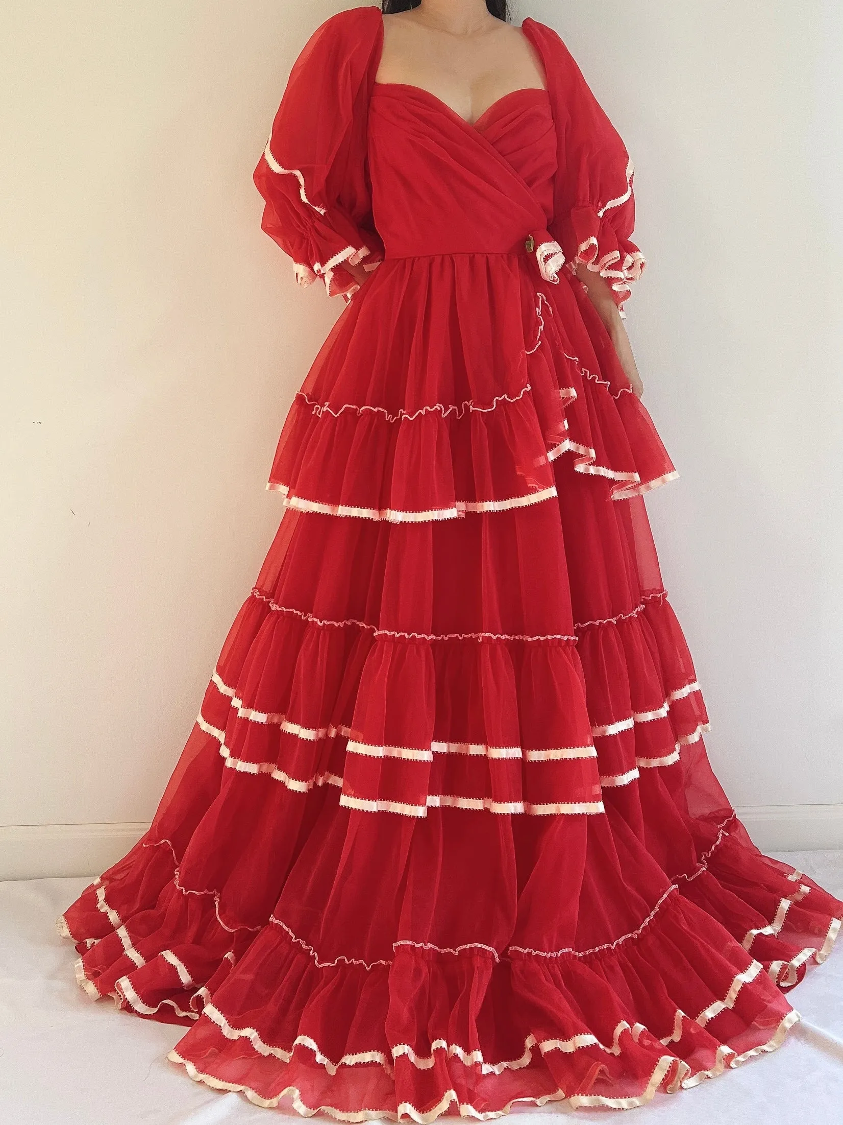 Vintage Nylon Chiffon Tiered Gown - XS/S