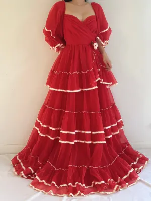 Vintage Nylon Chiffon Tiered Gown - XS/S