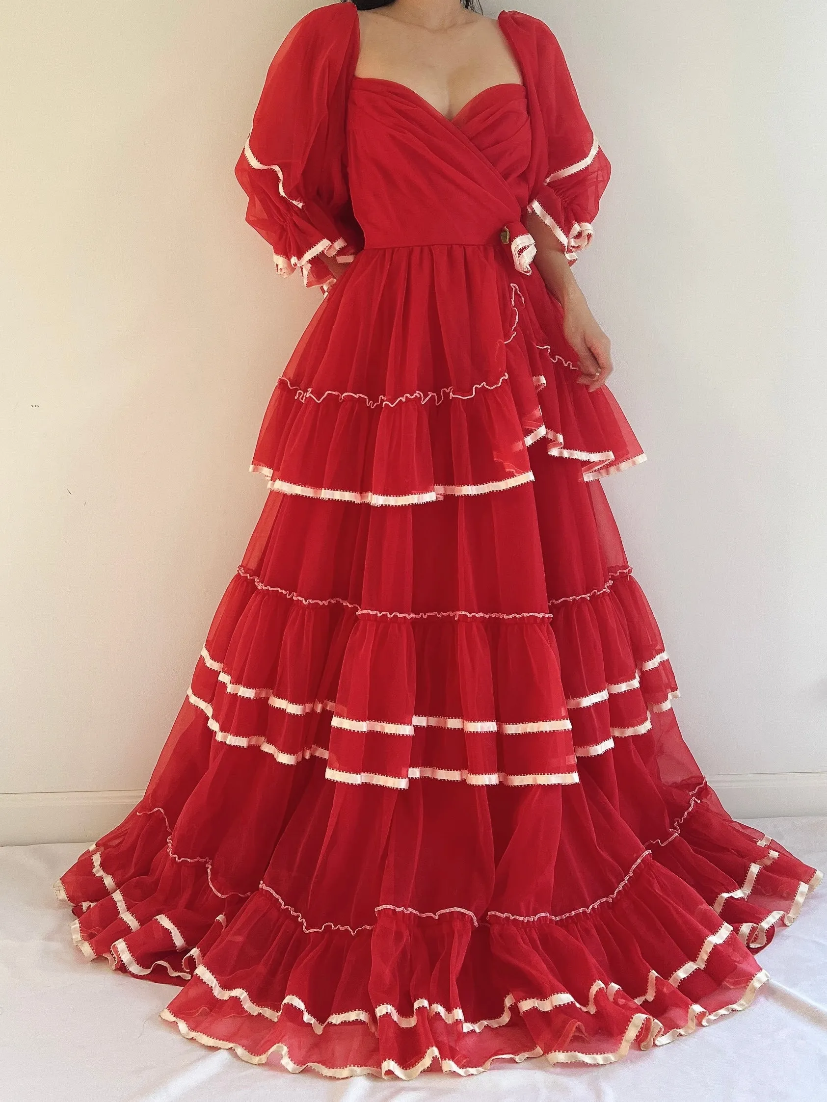 Vintage Nylon Chiffon Tiered Gown - XS/S