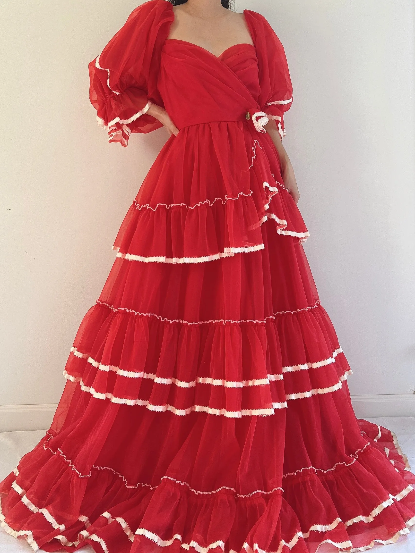 Vintage Nylon Chiffon Tiered Gown - XS/S