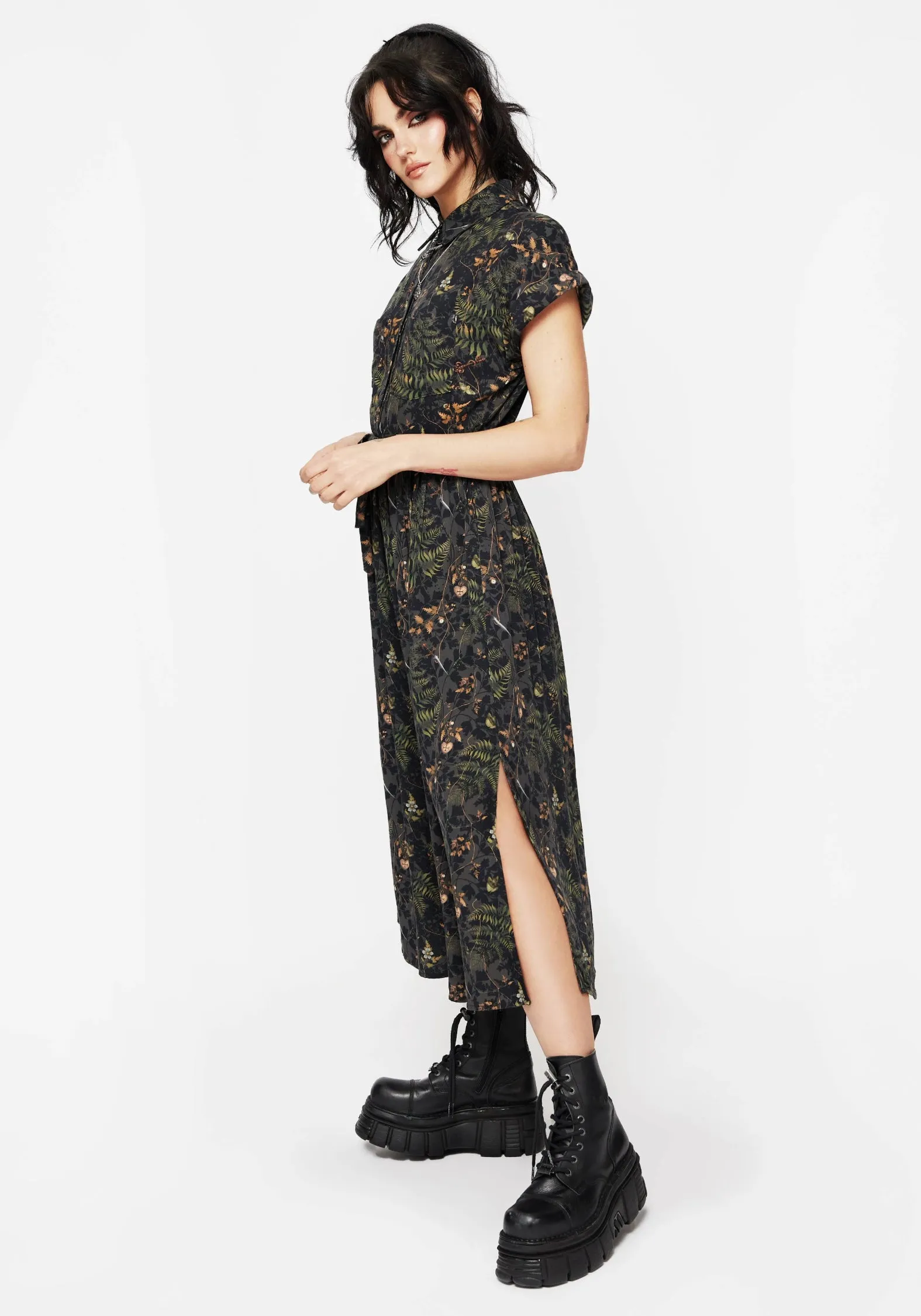 Wither Fern Print Midi Shirt Dress