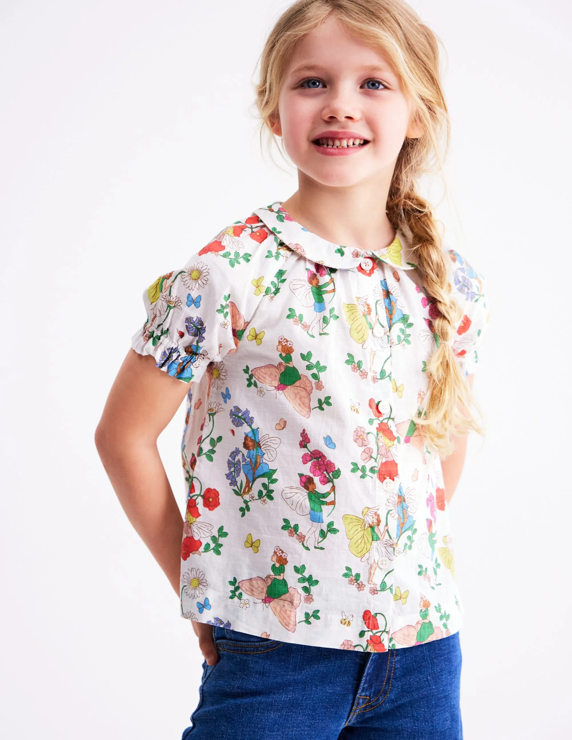 Woven Collared Top-Soft Ivory Flower Fairy